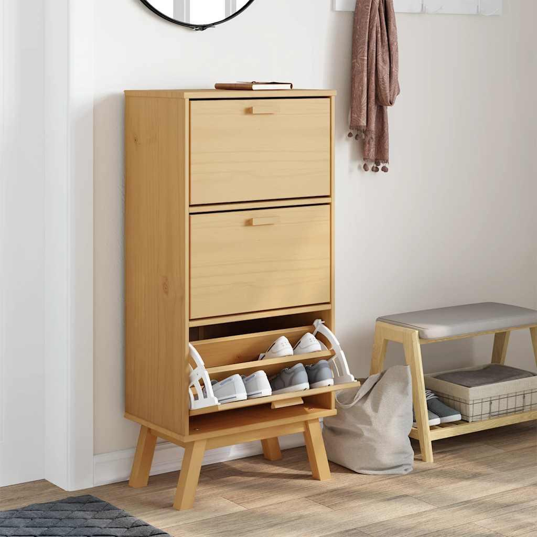 Voir la diapositive 3 : VIDAXL Armoire a chaussures OLDEN marron 55x35x120 cm bois pin massif
