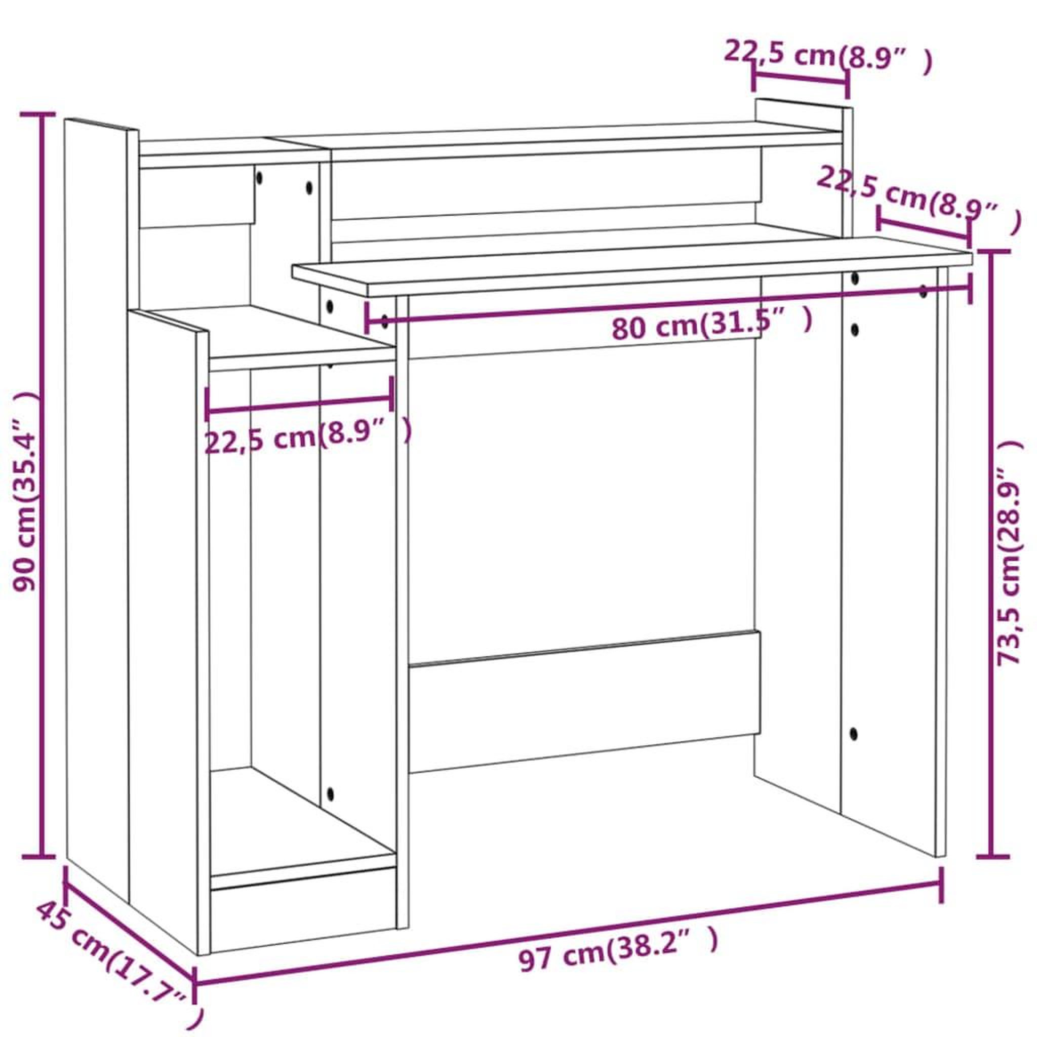Voir la diapositive 6 : VIDAXL Bureau et lumieres LED Sonoma gris 97x45x90cm Bois d'ingenierie