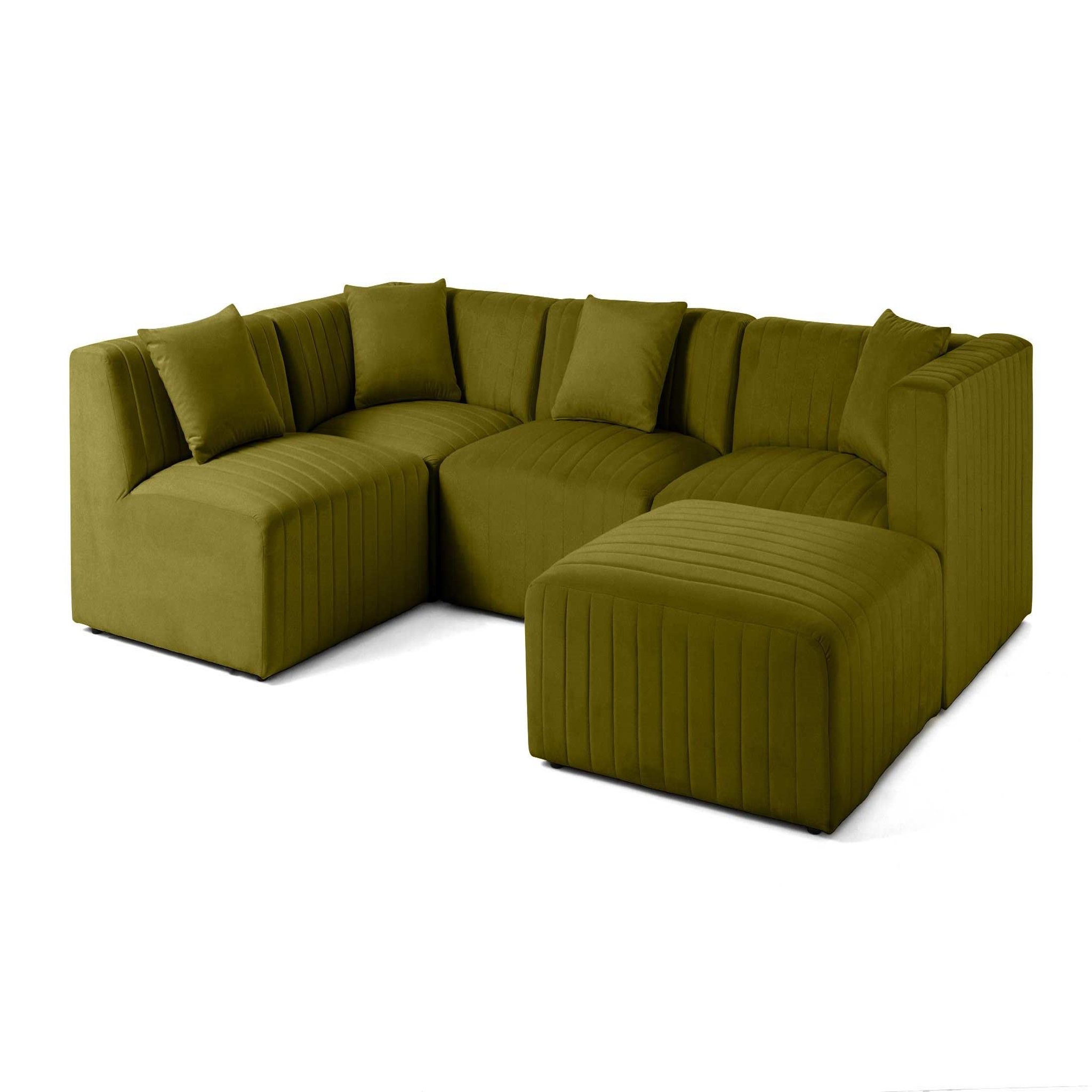 Voir la diapositive 2 : LISA DESIGN Nova - canapé modulable d'angle gauche - 5 places - avec pouf d'appoint - en velours