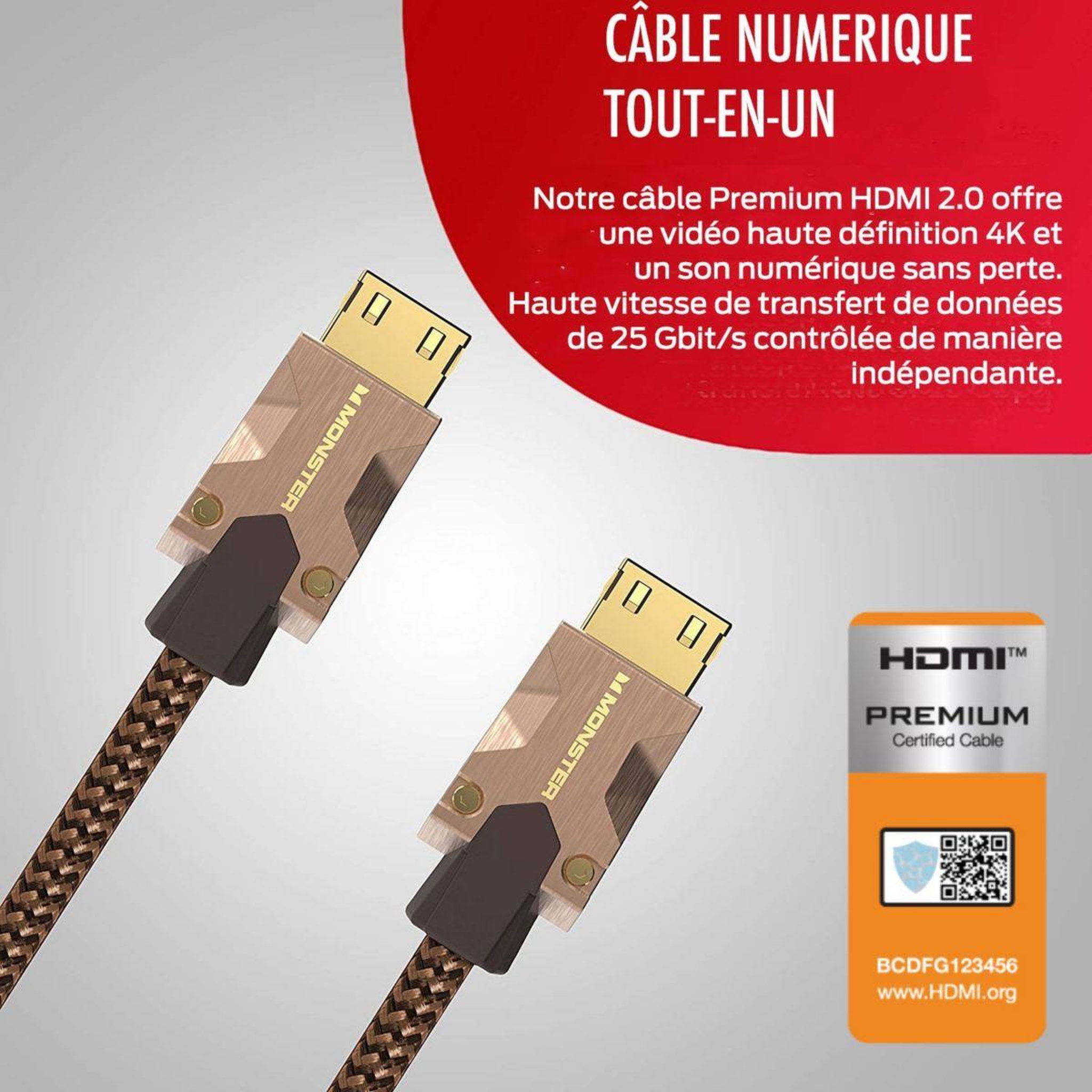 Voir la diapositive 2 : Monster Cable Câble HDMI M2000 UHD 4K HDR10+ 25GBPS 3M