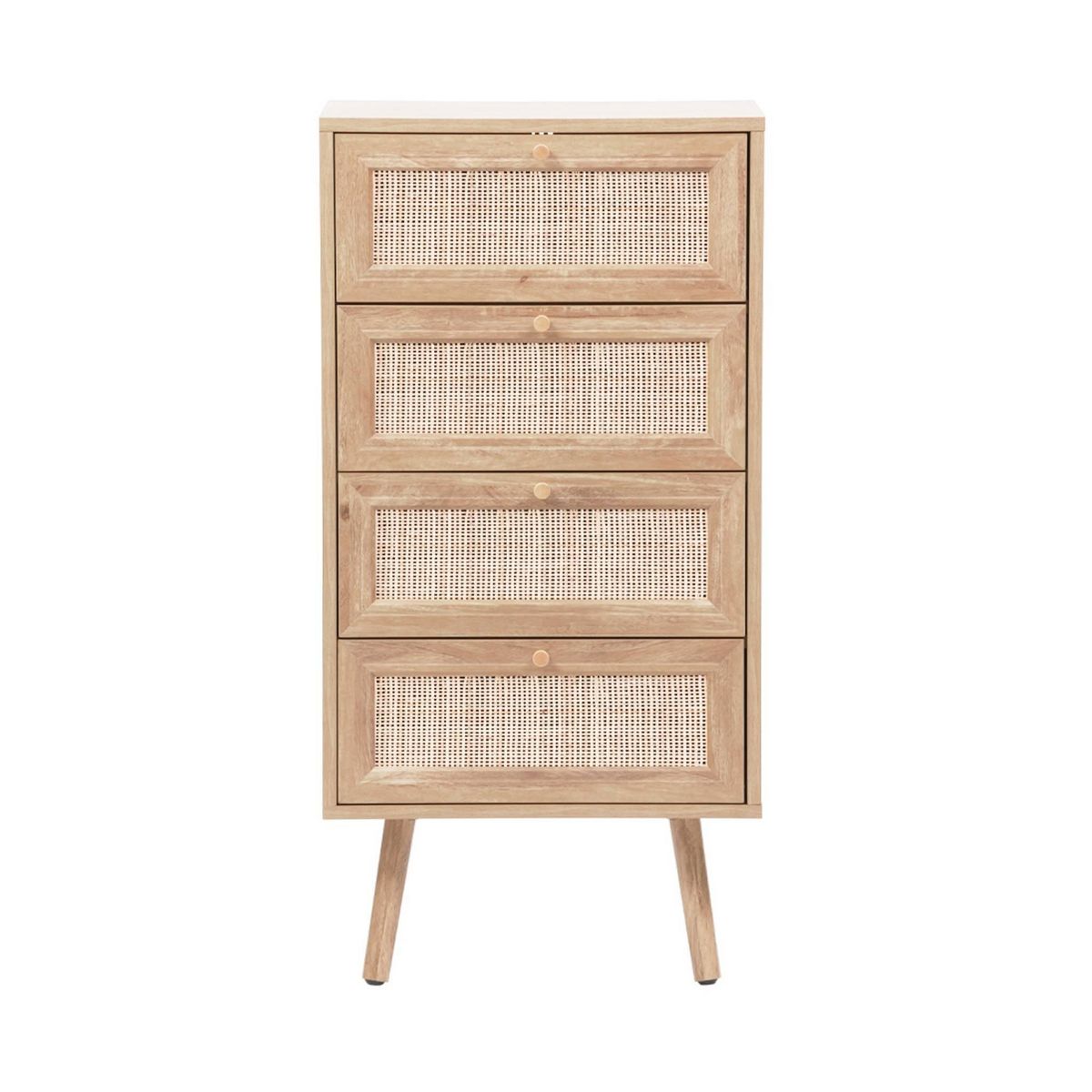 SWEEEK Commode chiffonnier 4 tiroirs décor bois et cannage