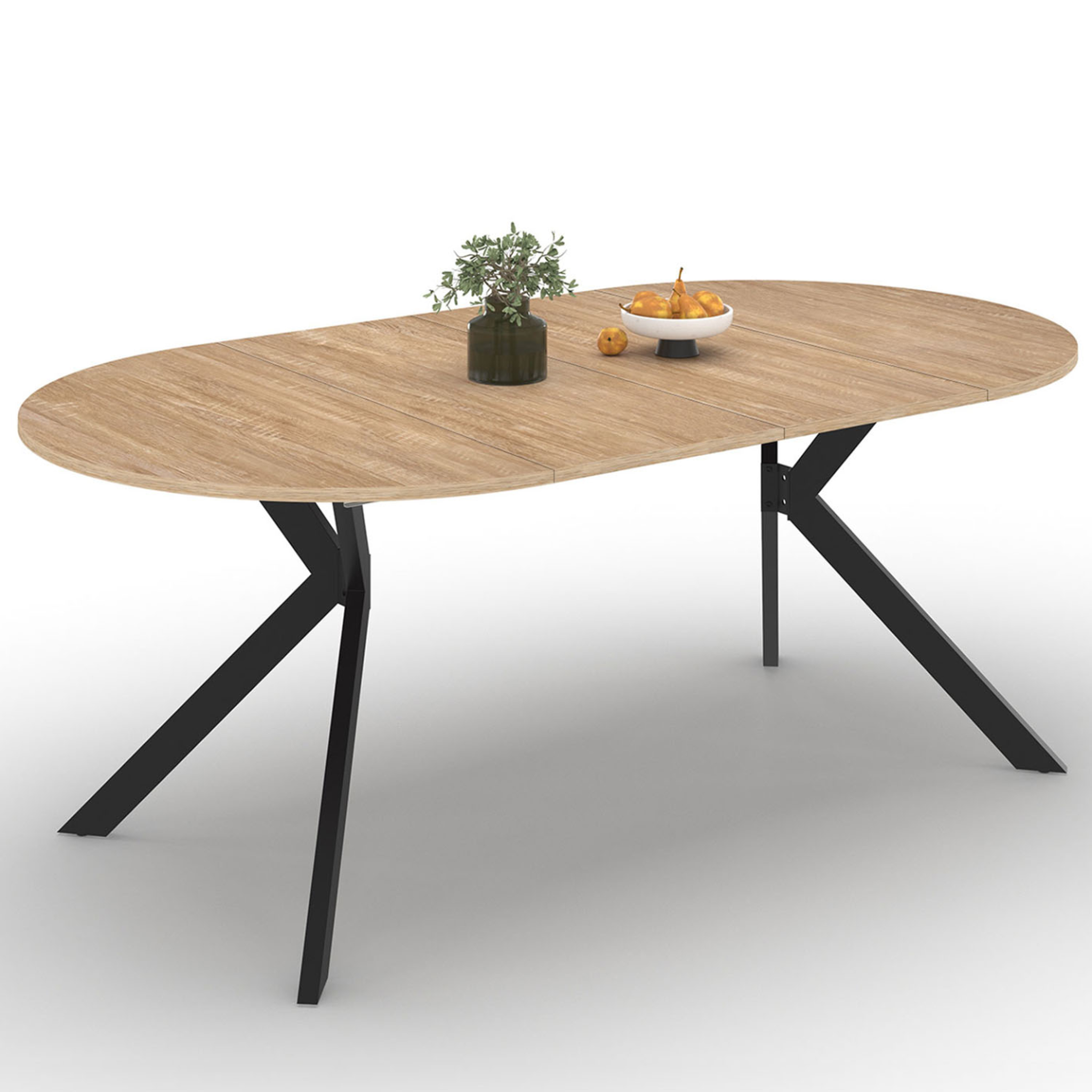 ID MARKET Table à manger extensible ronde alix 4-10 personnes pied araignée bois et noir 110-200 cm