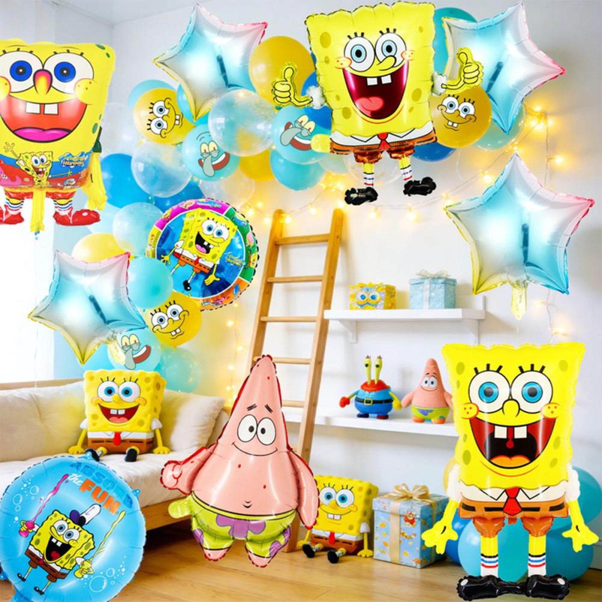 Voir la diapositive 4 : Kit décoration ballons thème SpongeBob (Bob l'éponge) arche guirlande 72 pièces, ballons aluminium et latex
