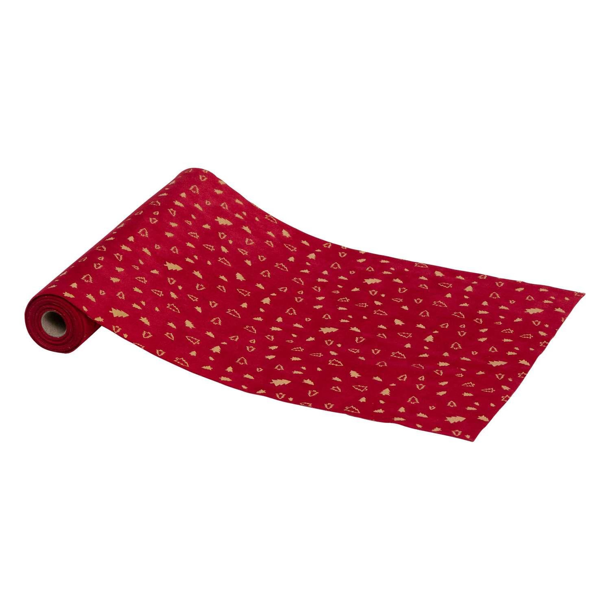 ATMOSPHERA Chemin de table de Noël Sapin effet velours. Coloris disponibles : Blanc, Rouge