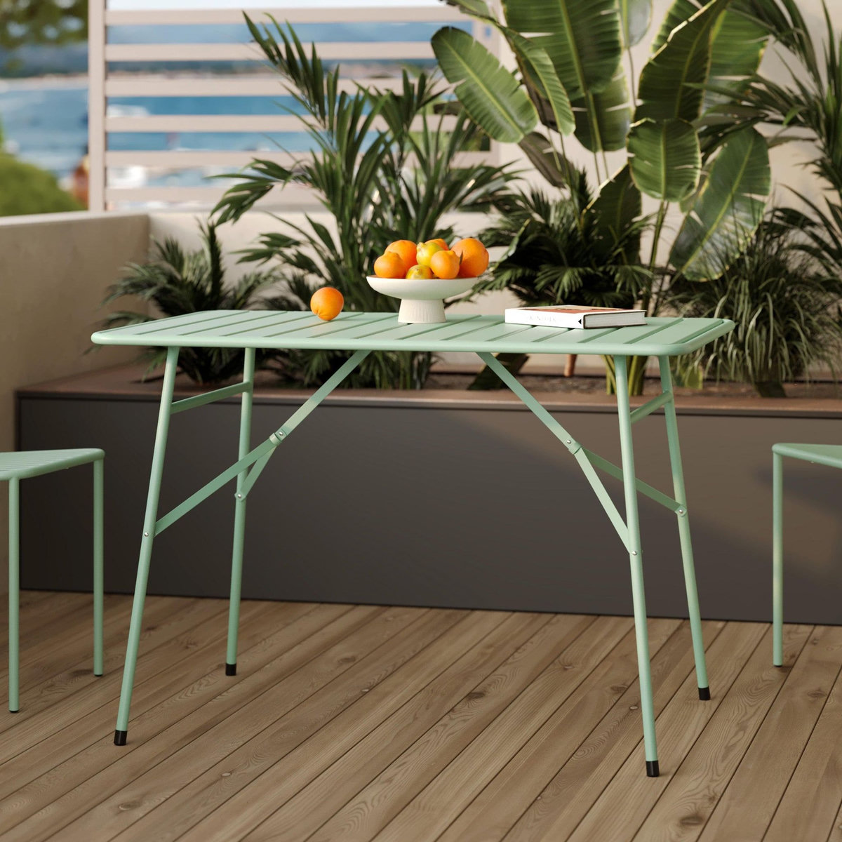 Rendez vous déco Table de jardin pliante en métal vert clair 4 personnes-Yumi
