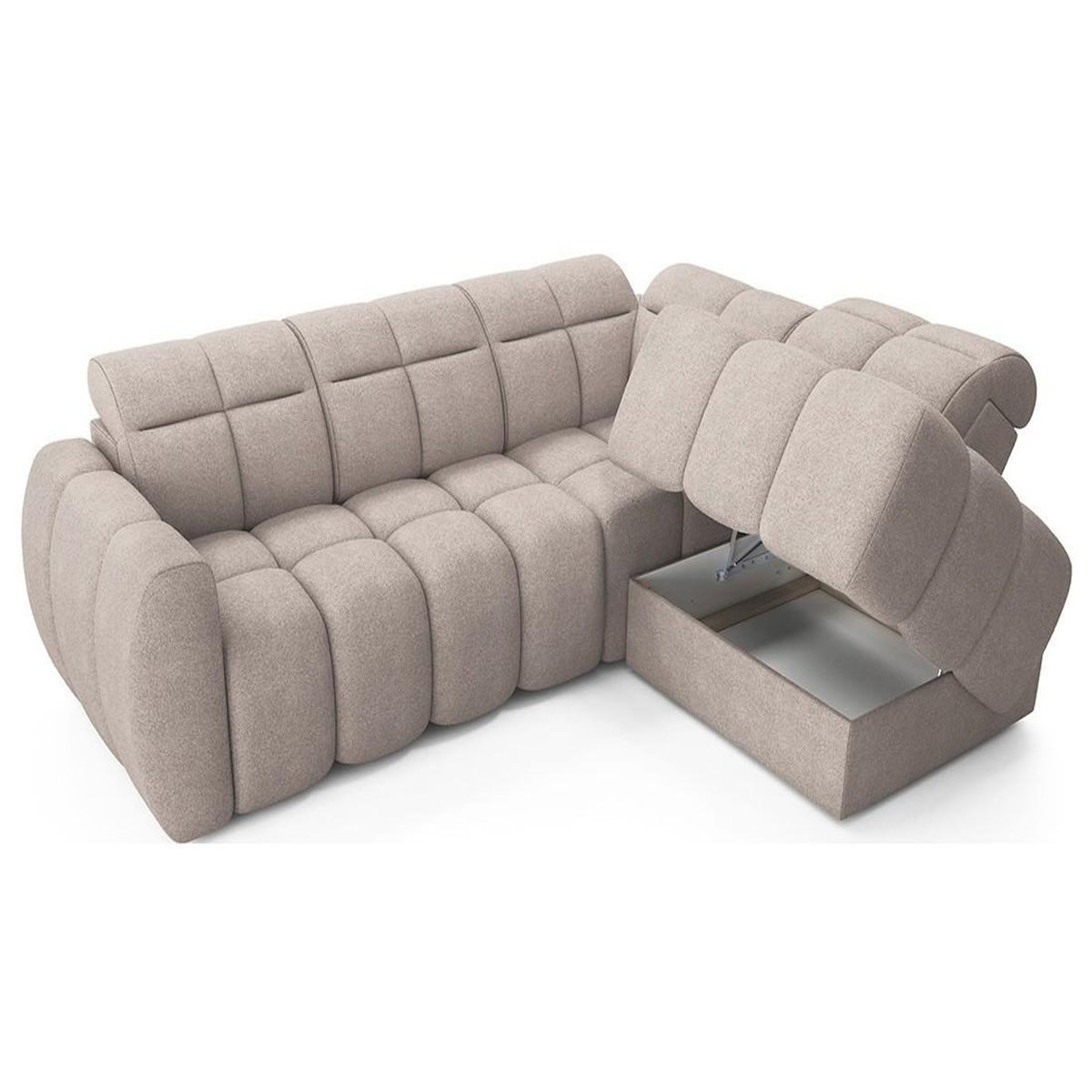 BEST MOBILIER Basile - canapé d'angle droit 4 places assise extensible électrique avec coffre en tissu texturé