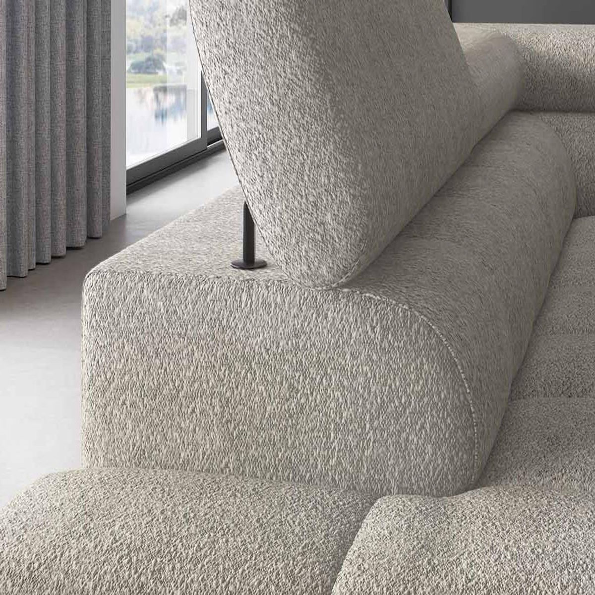 BEST MOBILIER Elisa - canapé d'angle gauche 5 places convertible avec coffre et têtières réglables en tissu bouclette