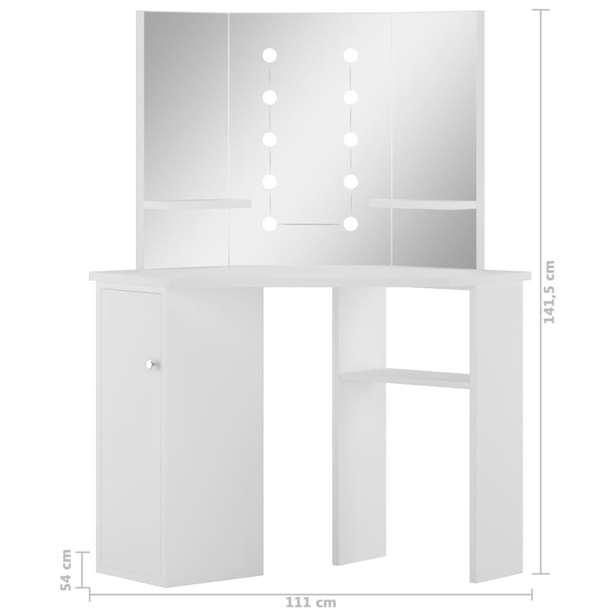 Voir la diapositive 6 : VIDAXL Coiffeuse d'angle table de maquillage lumiere LED Blanc clair