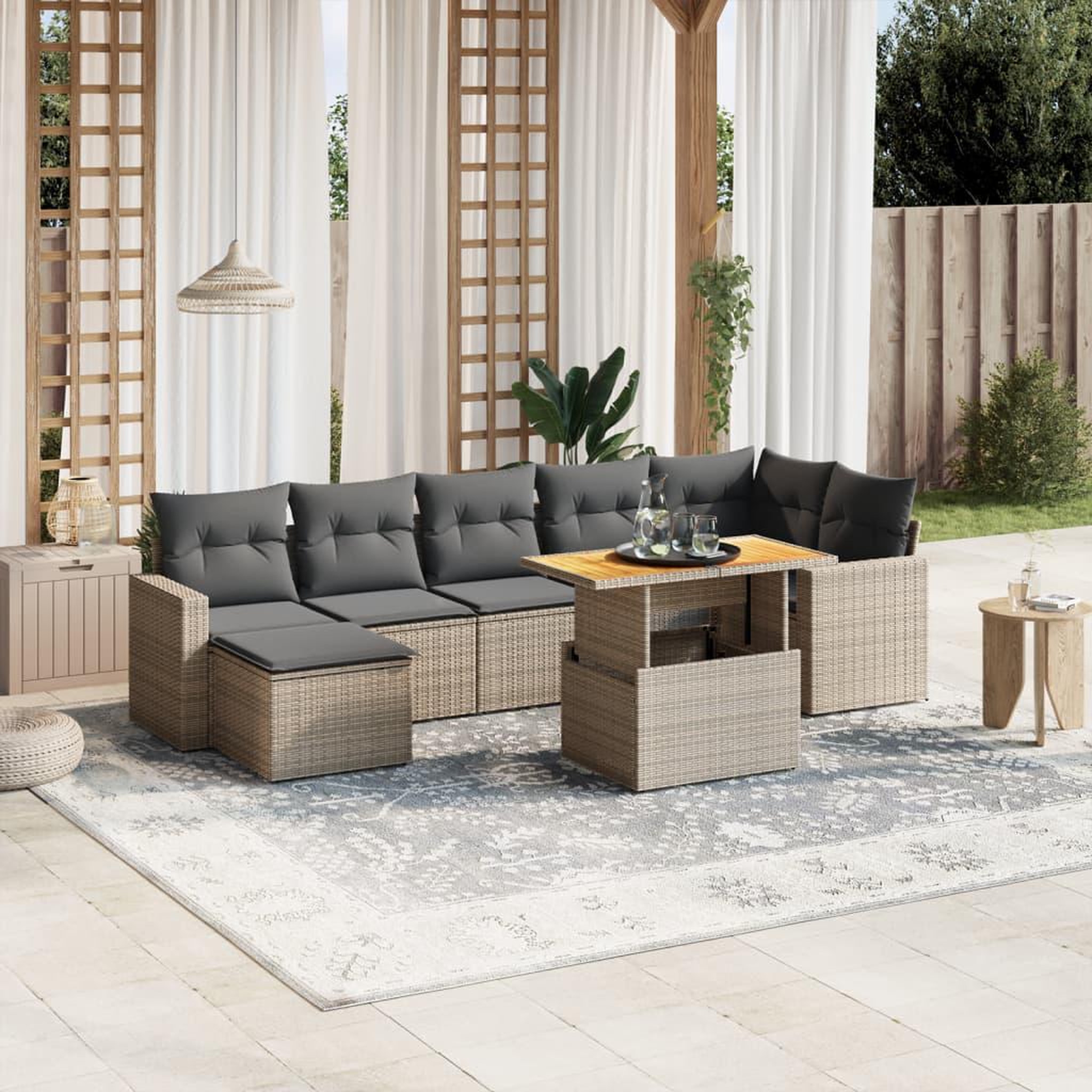 VIDAXL Salon de jardin 8 pcs avec coussins gris resine tressee