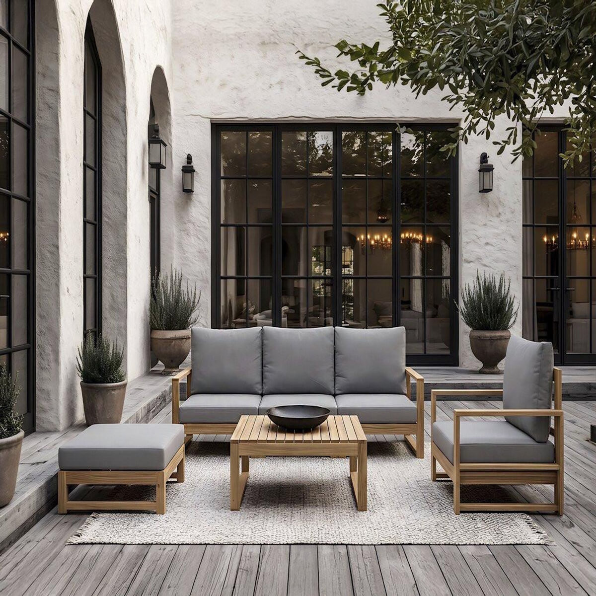 Habitat et Jardin Salon de jardin en bois d'acacia avec coussins  Bellingham  - 5 places - Gris