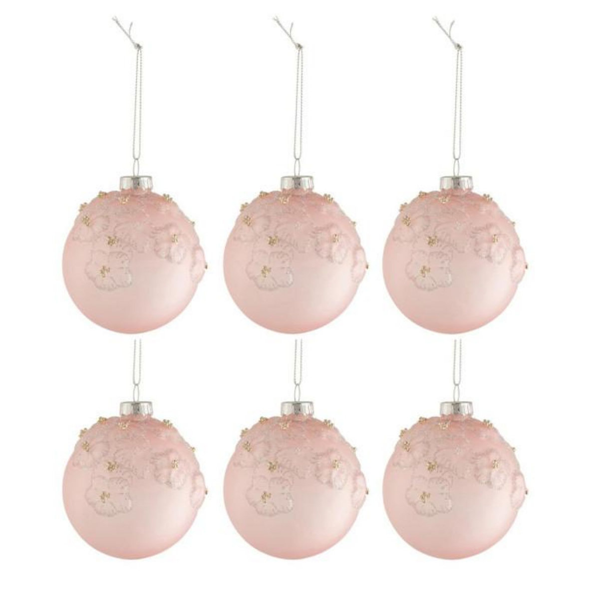 Paris Prix Lot de 6 Boules de Noël  Fleurs Opale  8cm Rose