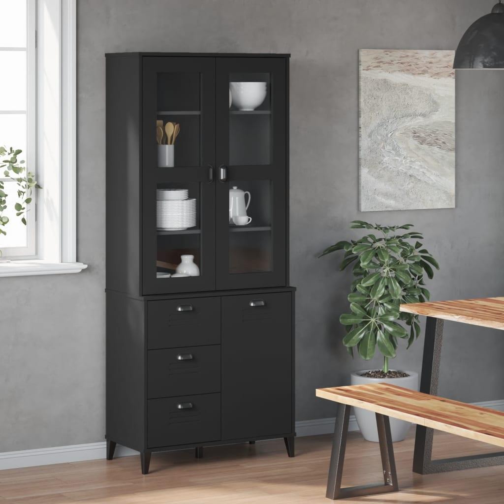 Voir la diapositive 3 : VIDAXL Buffet VIKEN noir 80x40x190 cm bois massif de pin