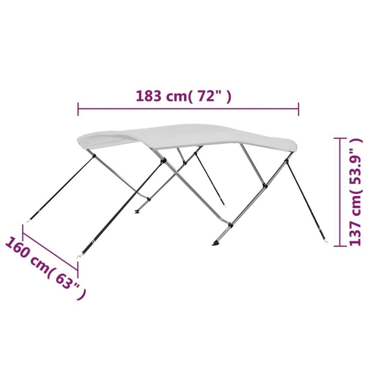 VIDAXL Auvent bimini a 3 arceaux Blanc 183x160x137 cm