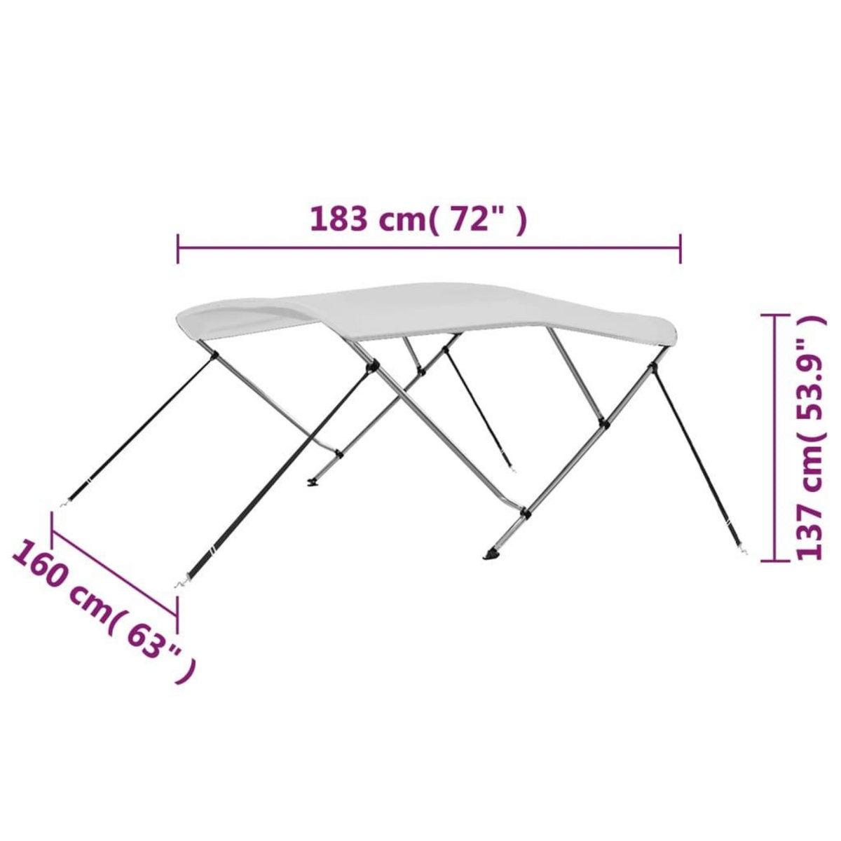 VIDAXL Auvent bimini a 3 arceaux Blanc 183x160x137 cm