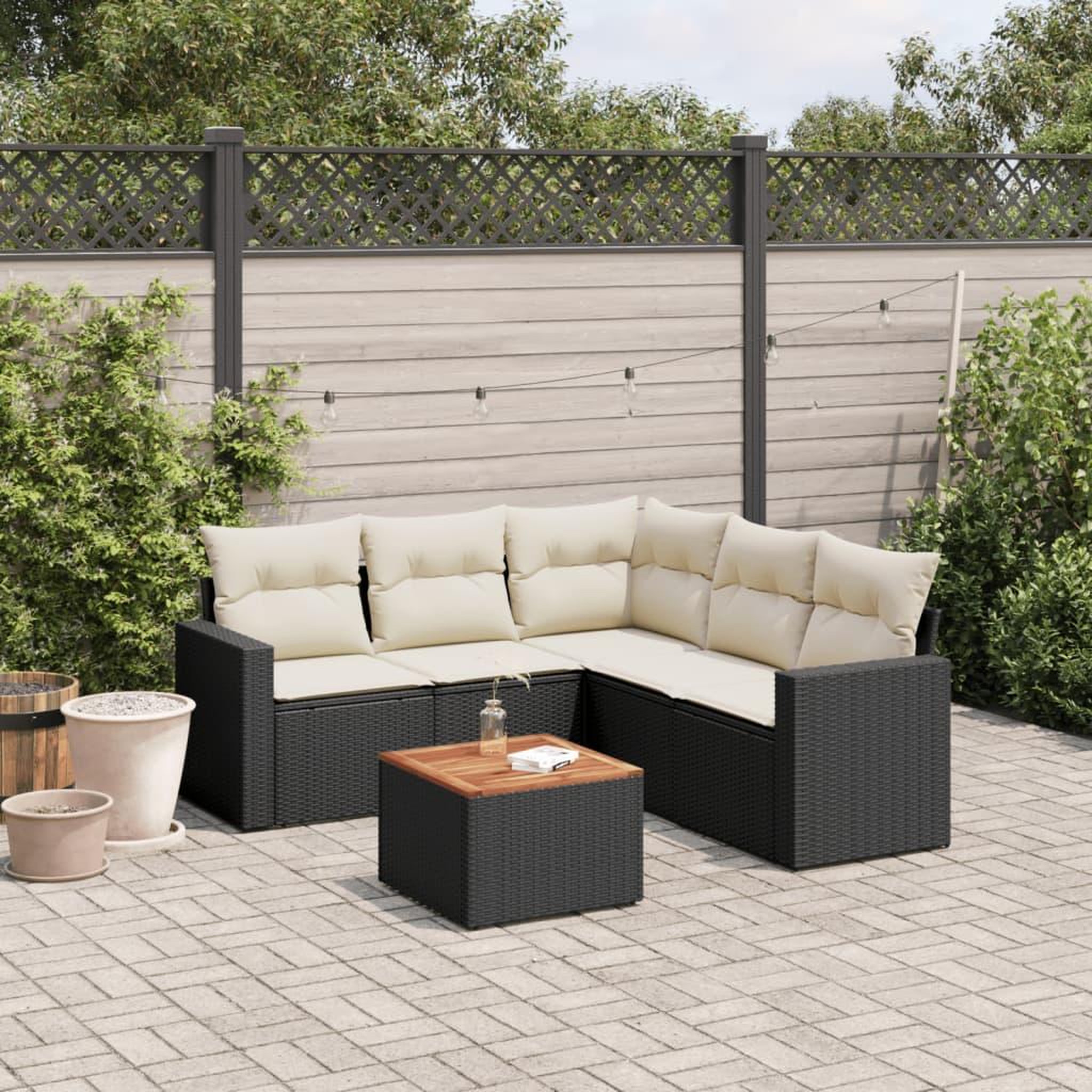VIDAXL Salon de jardin 6 pcs avec coussins noir resine tressee