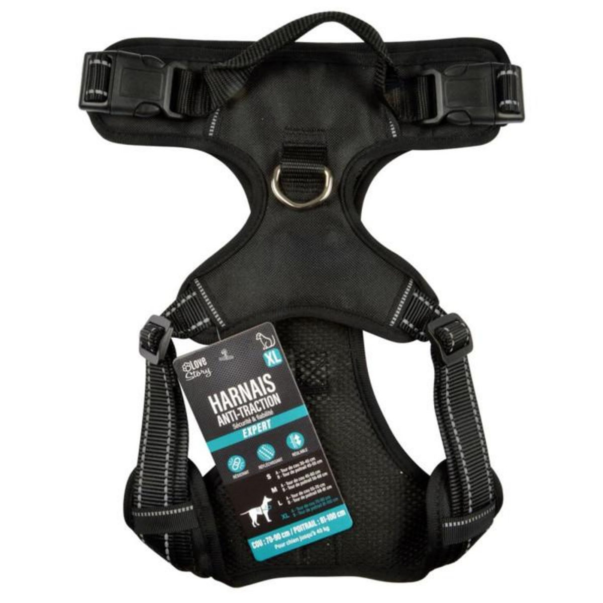 Paris Prix Harnais Anti-Traction pour Chien  Sécurité  100cm Noir