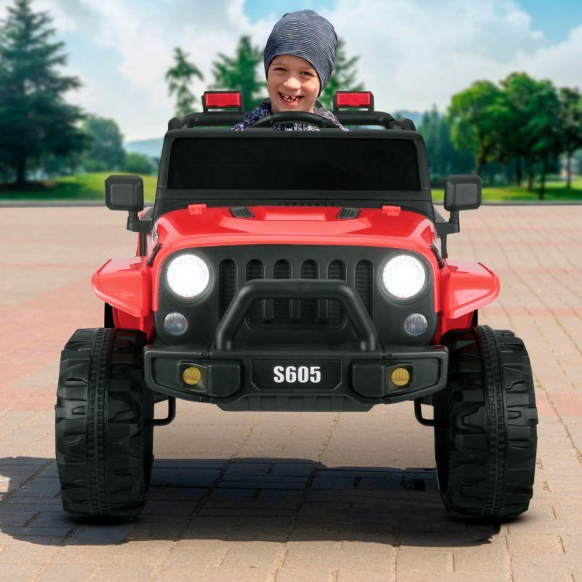 PLAY4FUN Voiture électrique 4x4 tout-terrain pour enfant 2x 40W - marche AV/AR, Phares et Système audio