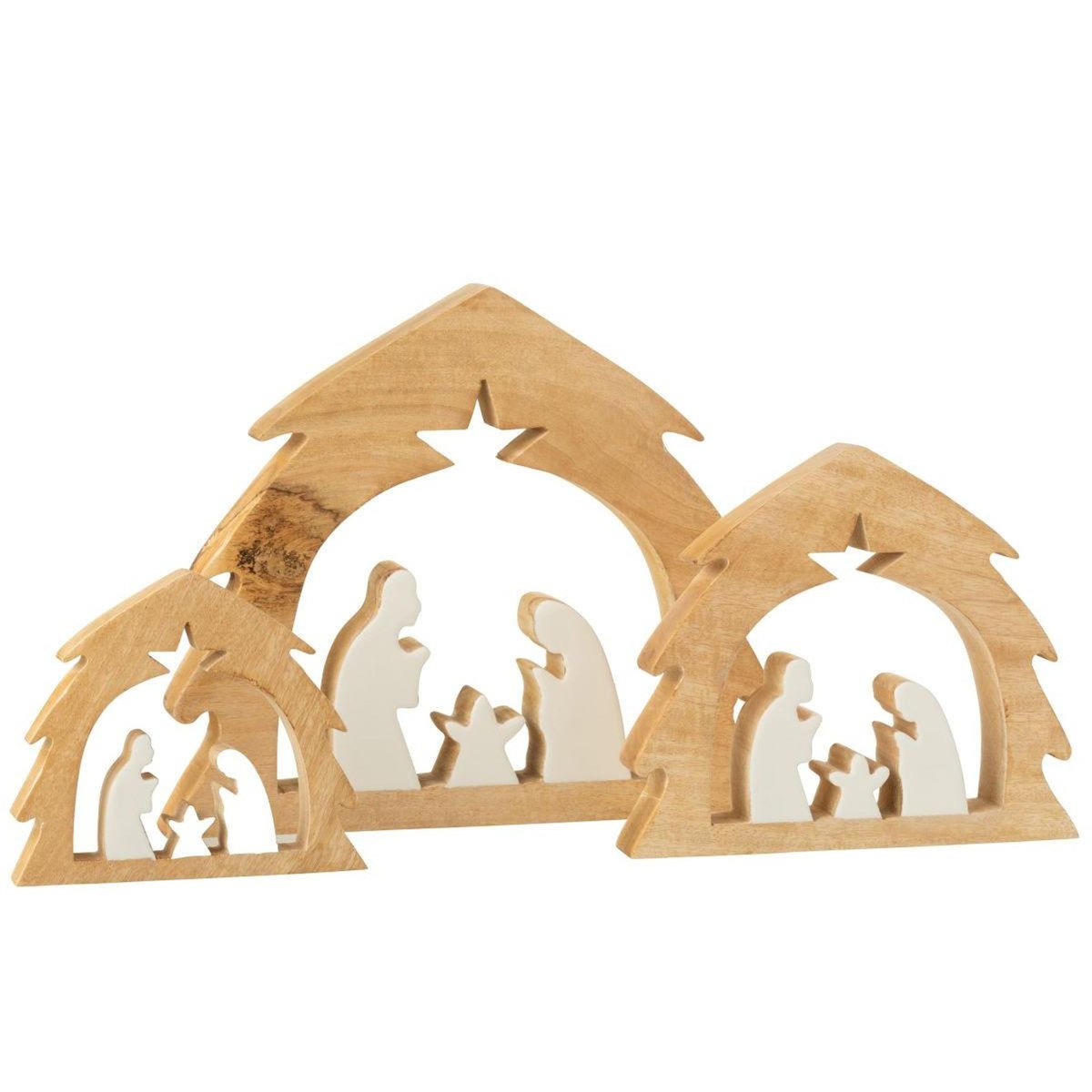Paris Prix Crèche Sapin en Bois  Ajourée  27cm Blanc & Naturel