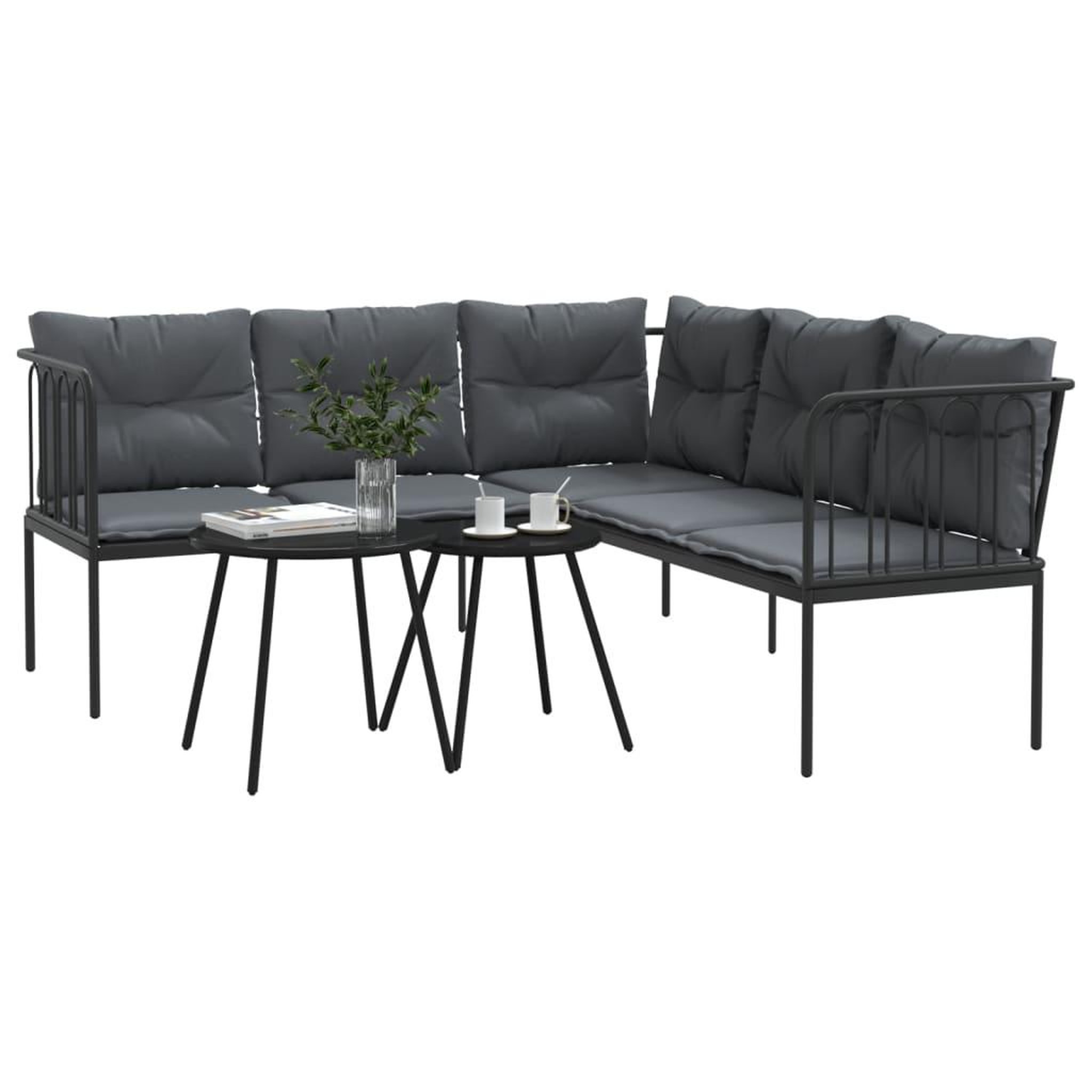 Voir la diapositive 4 : VIDAXL Ensemble de canapes de jardin et coussins noir acier textilene