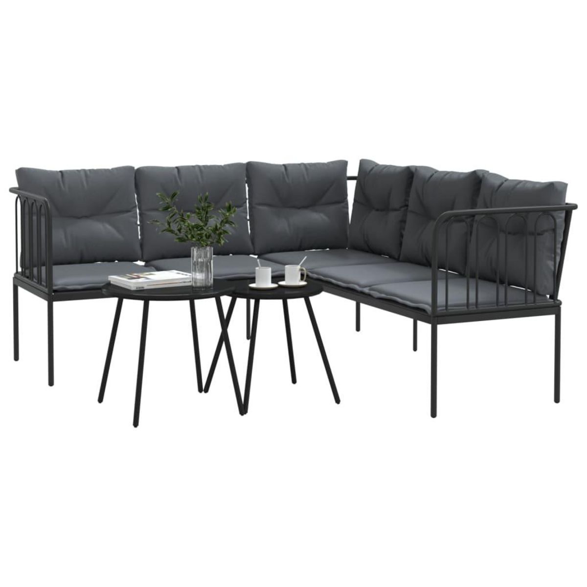VIDAXL Ensemble de canapes de jardin et coussins noir acier textilene