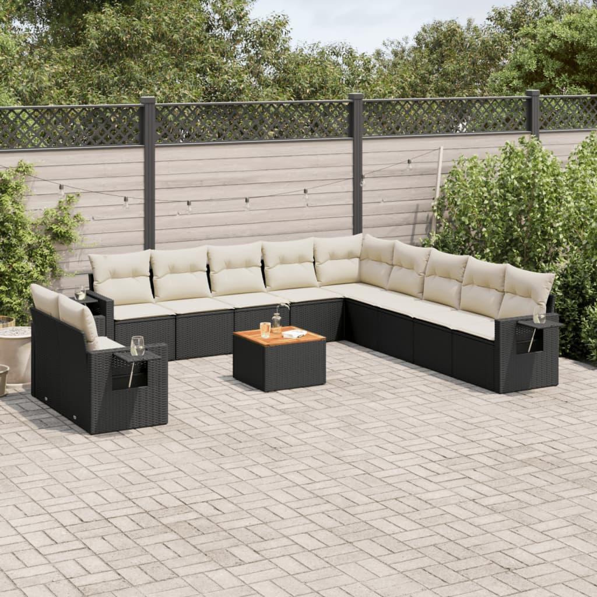 VIDAXL Salon de jardin 12 pcs avec coussins noir resine tressee