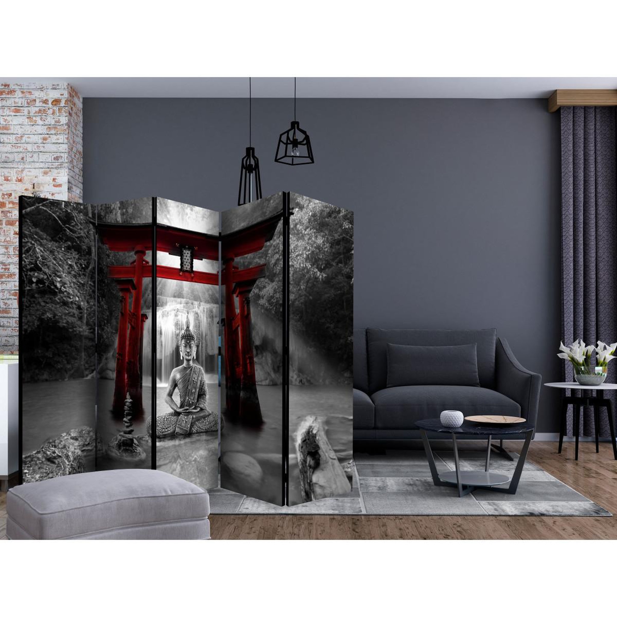 Voir la diapositive 2 : Paris Prix Paravent 5 volets  buddha smile red  172x225cm