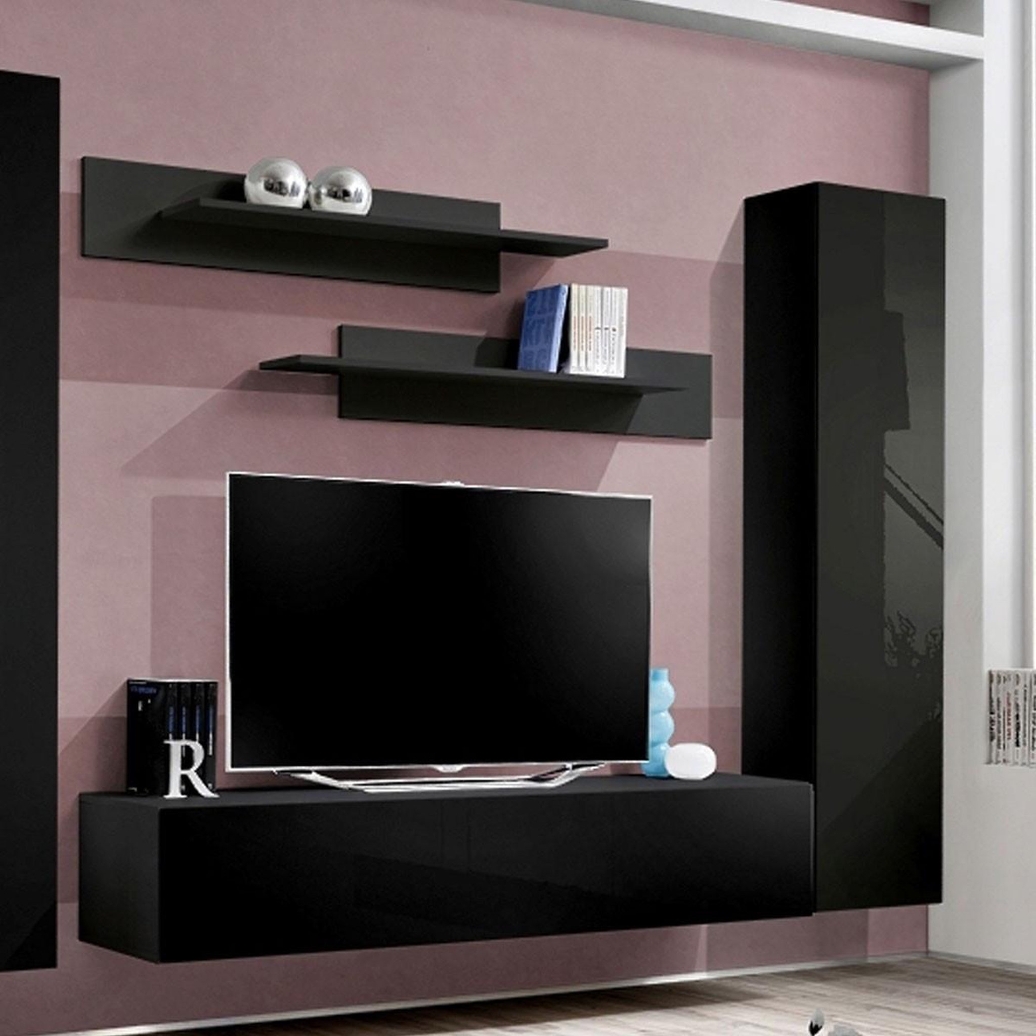 Voir la diapositive 3 : Paris Prix Ensemble meuble tv mural  fly c1  310cm noir
