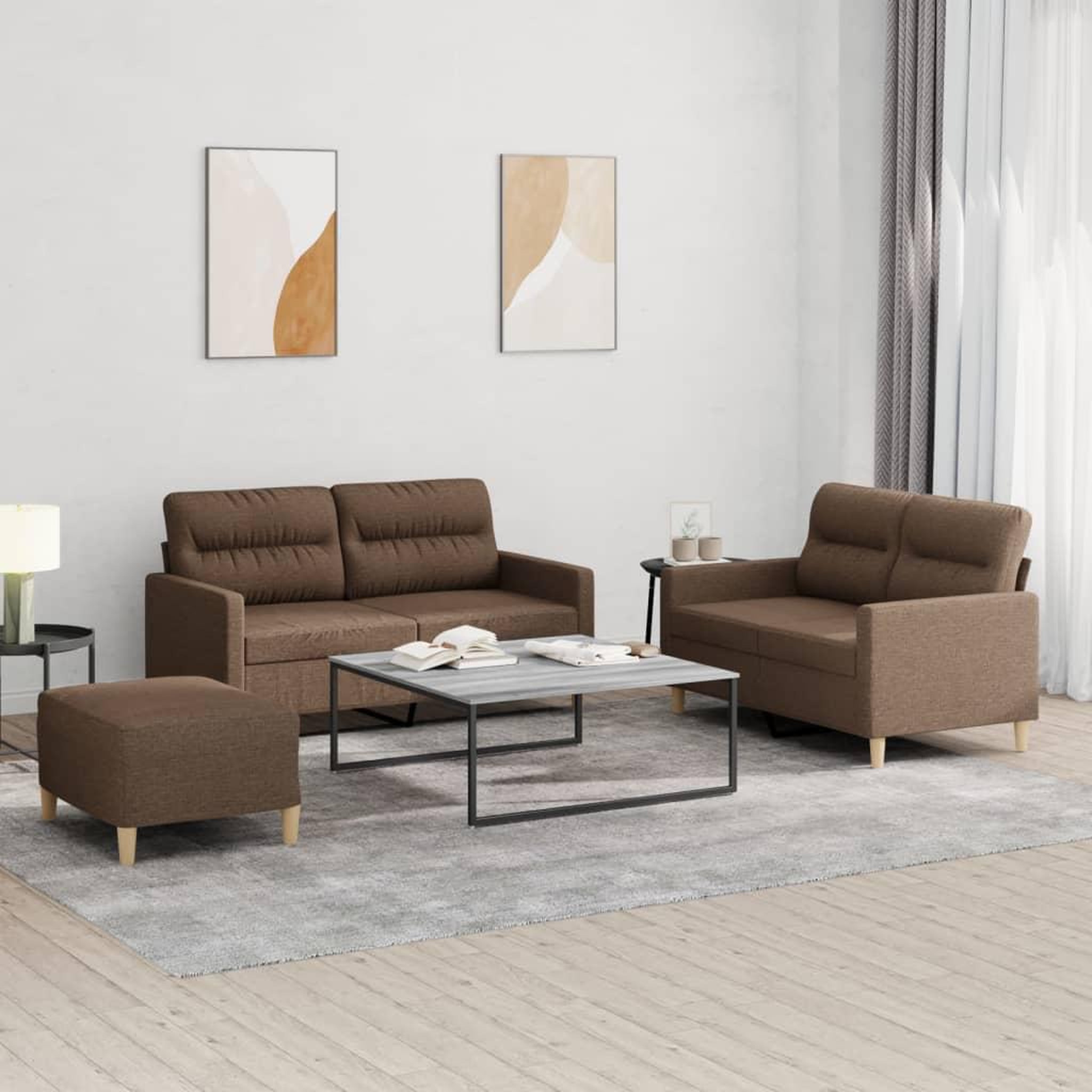 VIDAXL Ensemble de canapes 3 pcs avec coussins Marron Tissu