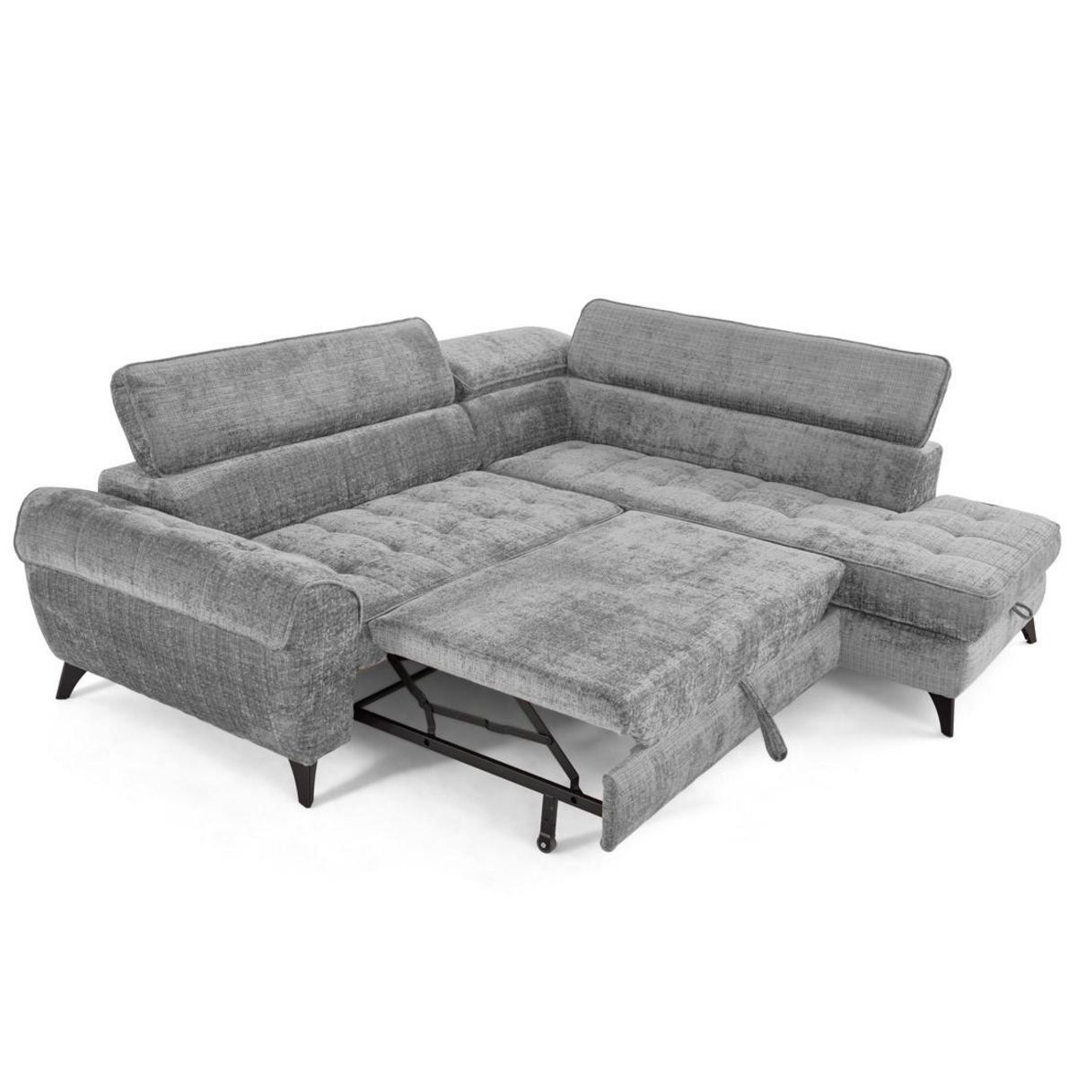 LISA DESIGN Marlo - canapé d'angle droit 5 places convertible avec coffre et têtières en velours texturé