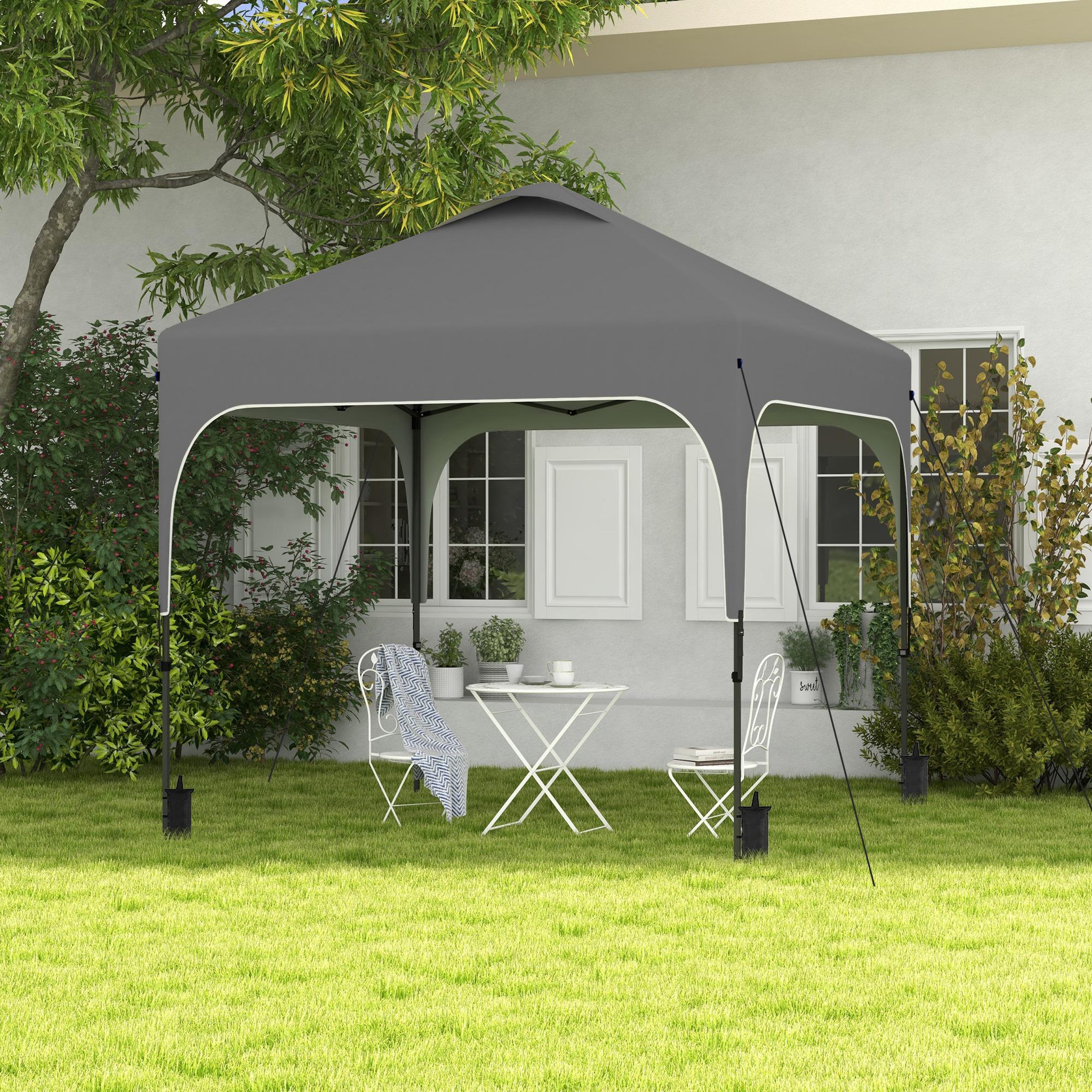 Voir la diapositive 2 : OUTSUNNY Tonnelle barnum automatique pop-up dim. 2,53L x 2,53l x 2,68H m hauteur réglable nombreux accessoires inclus acier oxford gris