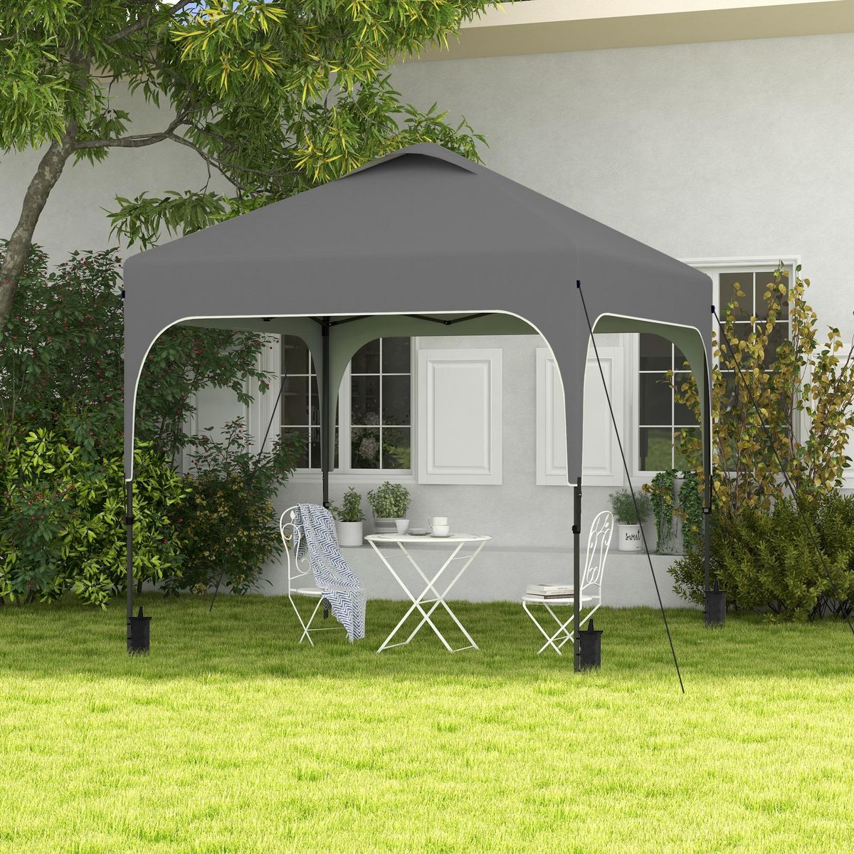OUTSUNNY Tonnelle barnum automatique pop-up dim. 2,53L x 2,53l x 2,68H m hauteur réglable nombreux accessoires inclus acier oxford gris