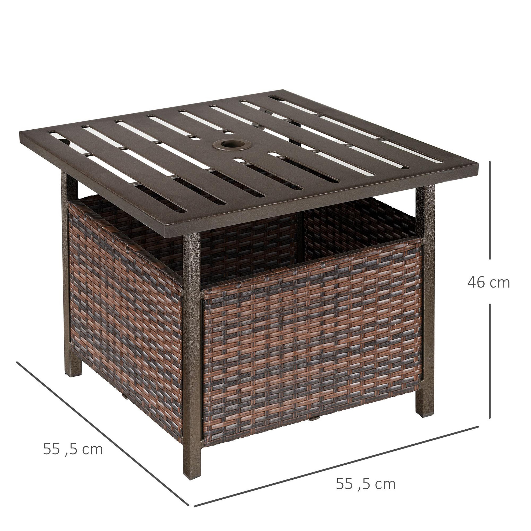 Voir la diapositive 3 : OUTSUNNY Table basse pied de parasol 2 en 1 résine tressée imitation rotin métal époxy chocolat