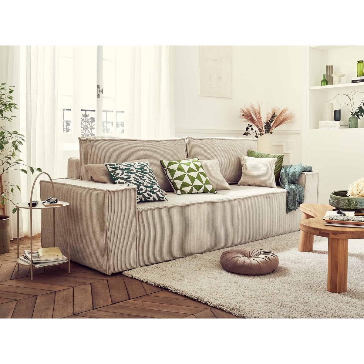 BEST MOBILIER Dellia - canapé 3 places convertible - avec coffre - en velours côtelé - style contemporain