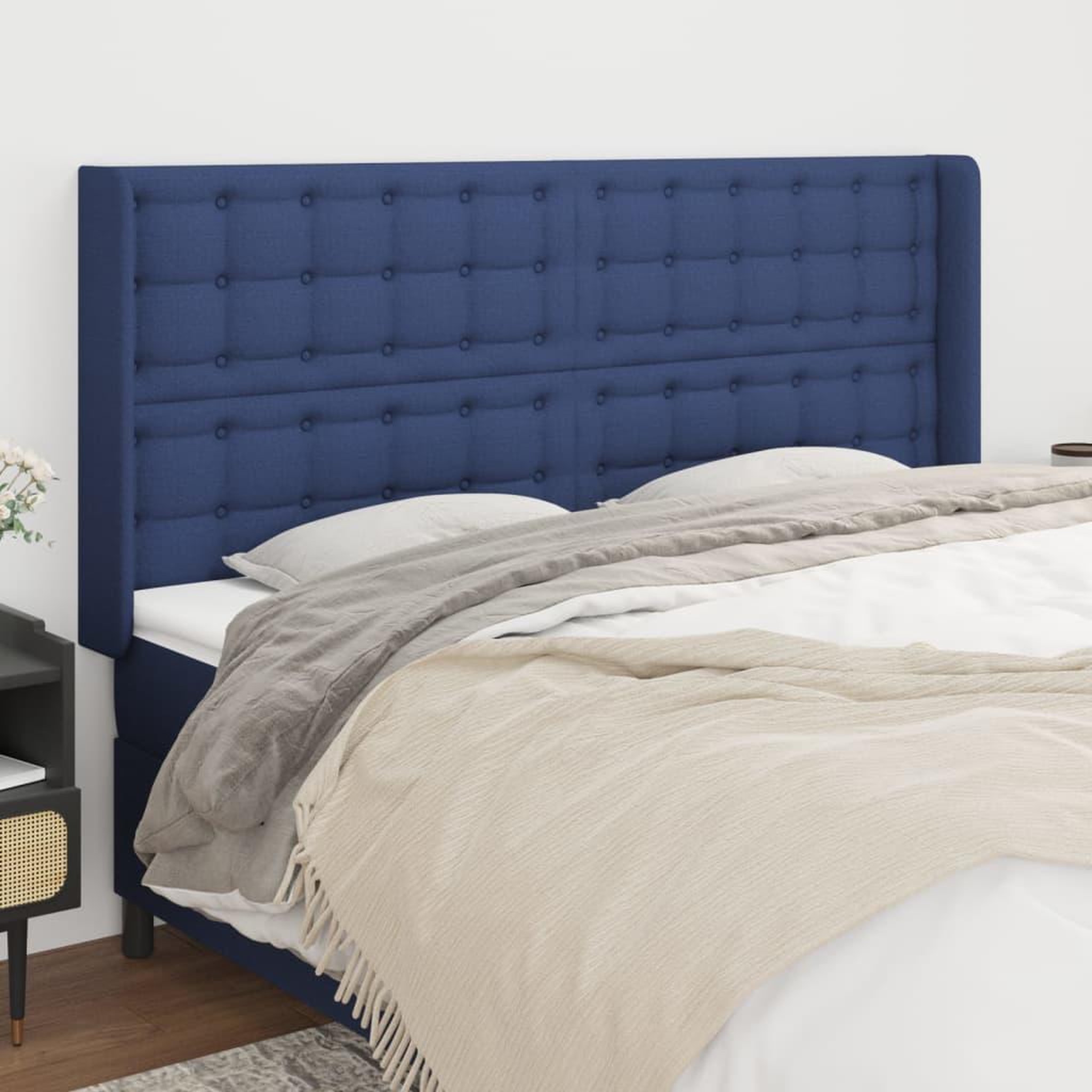 Voir la diapositive 1 : VIDAXL Tete de lit avec oreilles Bleu 163x16x118/128 cm Tissu