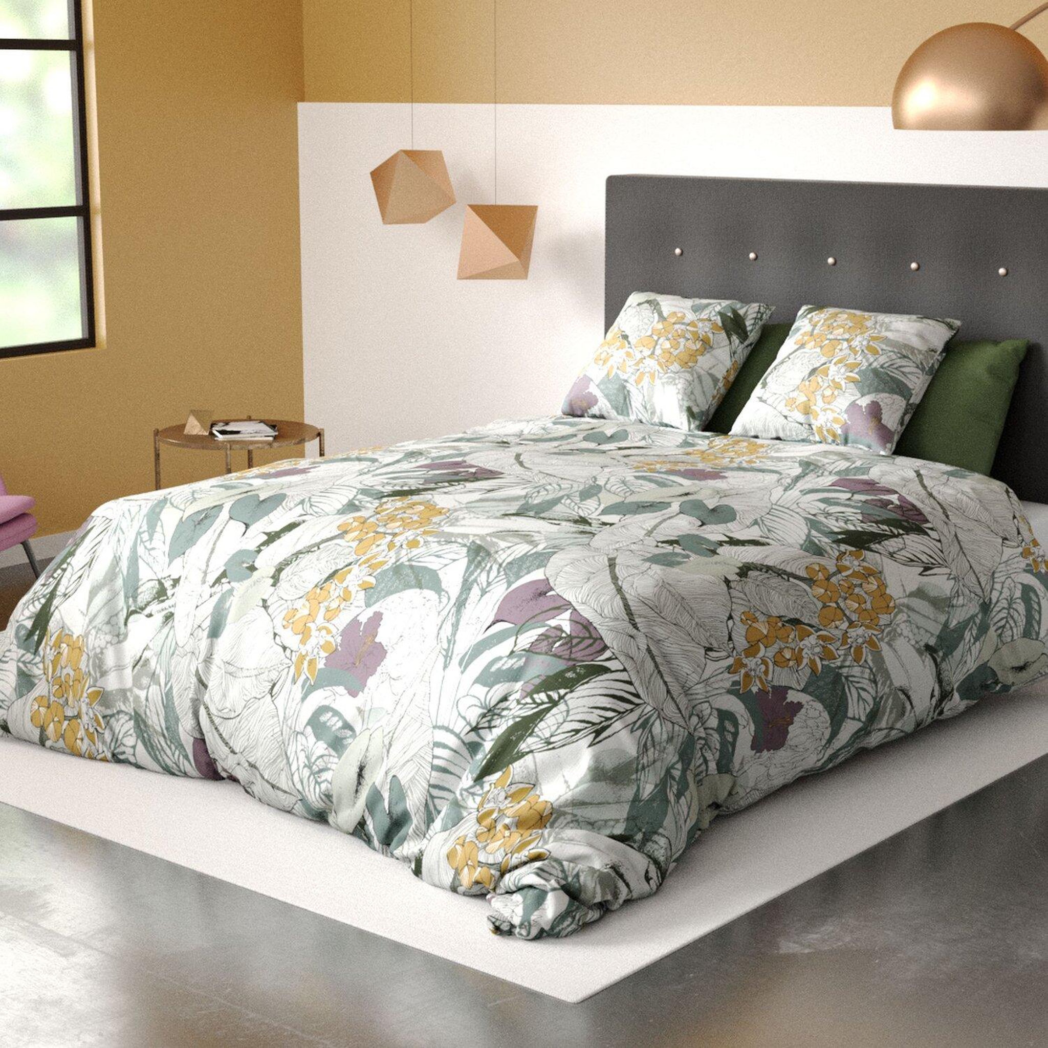 Les Ateliers du Linge Parure de couette 100%coton bio 57fils/cm2-zelia. Coloris disponibles : Vert