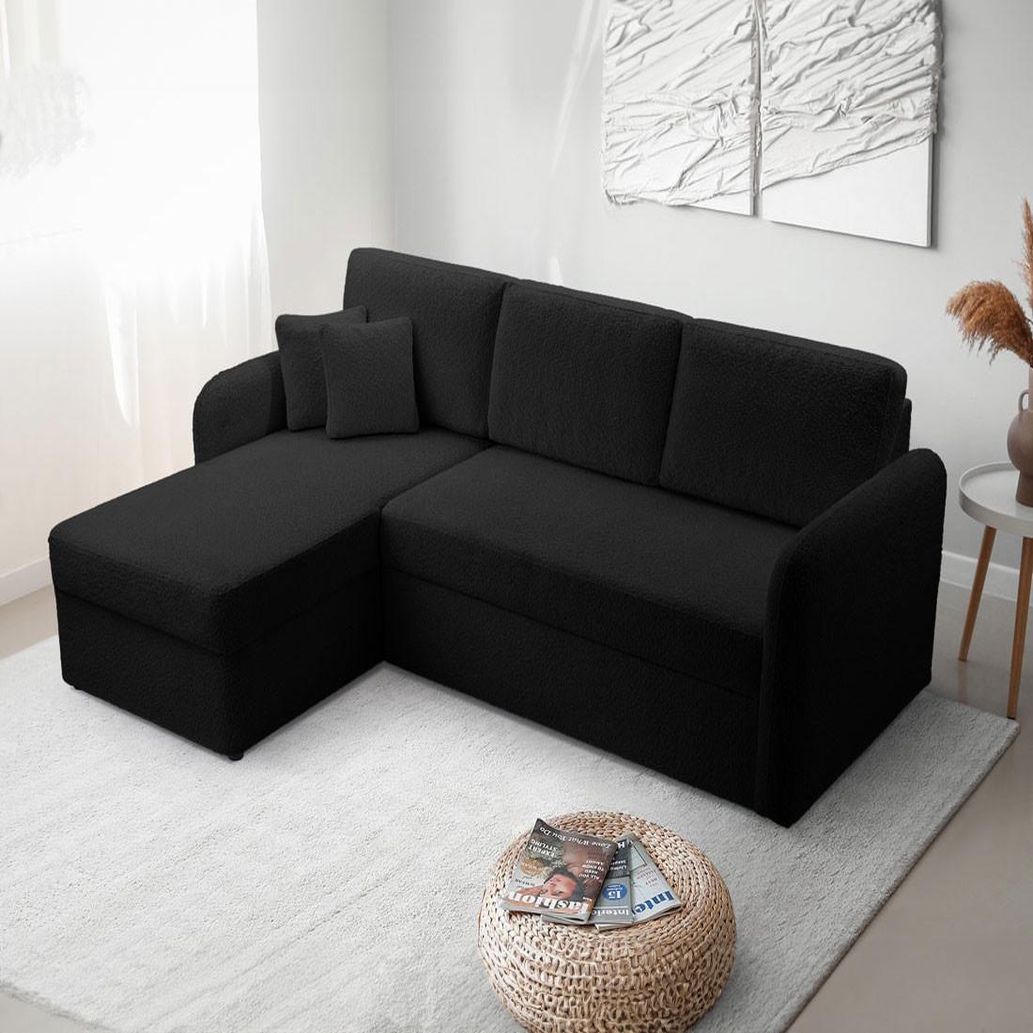 Voir la diapositive 1 : BEST MOBILIER Pocatello - canapé d'angle réversible 4 places - convertible avec coffre - en tissu bouclette