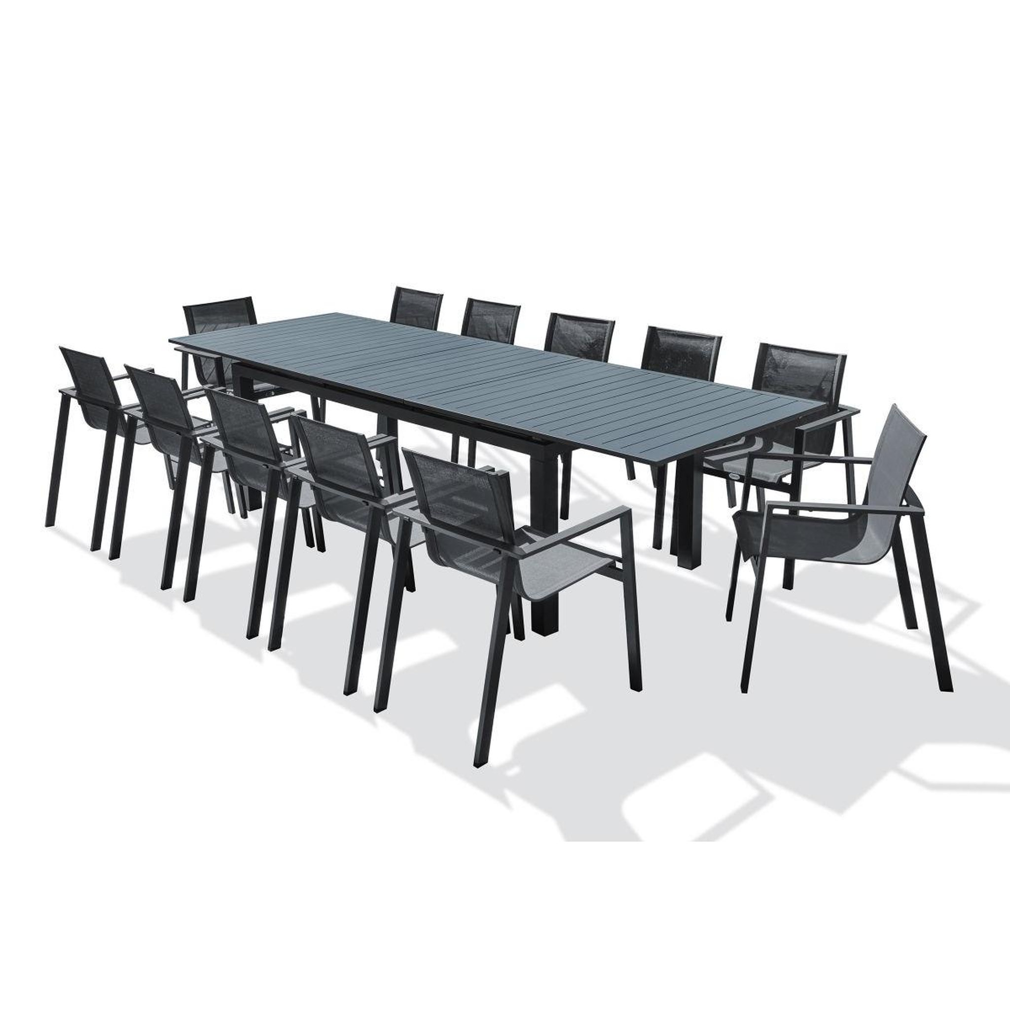 Voir la diapositive 2 : DCB GARDEN Ensemble Table de Jardin Extensible & 12 Fauteuils  Miami  240-300cm Gris Anthracite