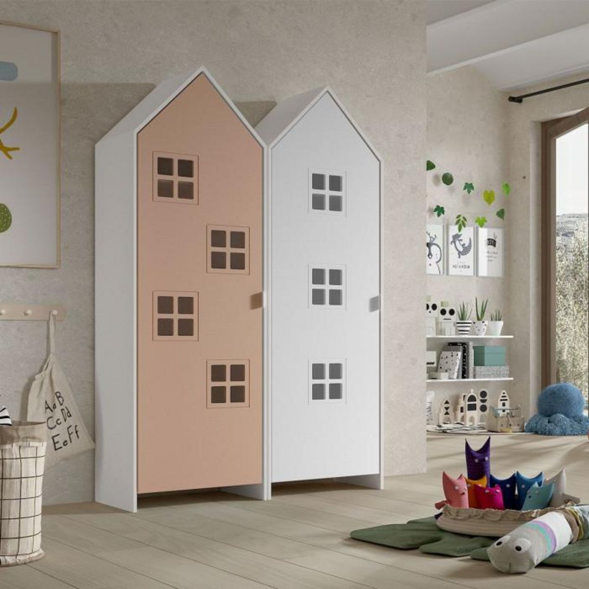 Paris Prix Pack - 2 Armoires Enfant  Casami Bruges  171cm Rose & Blanc