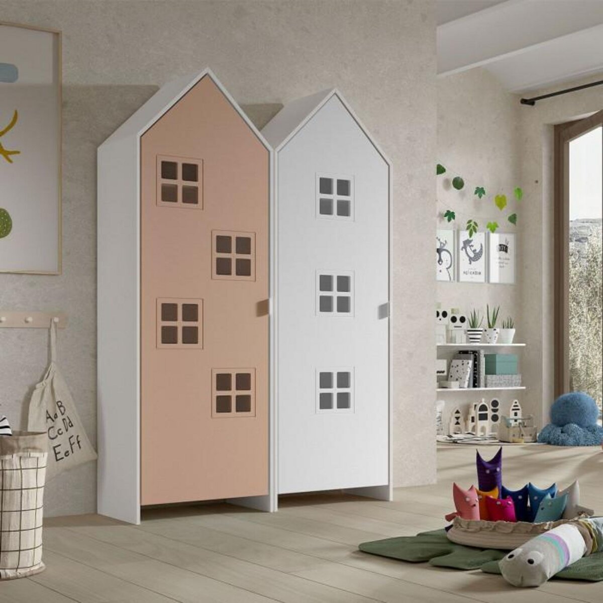 Paris Prix Pack - 2 Armoires Enfant  Casami Bruges  171cm Rose & Blanc