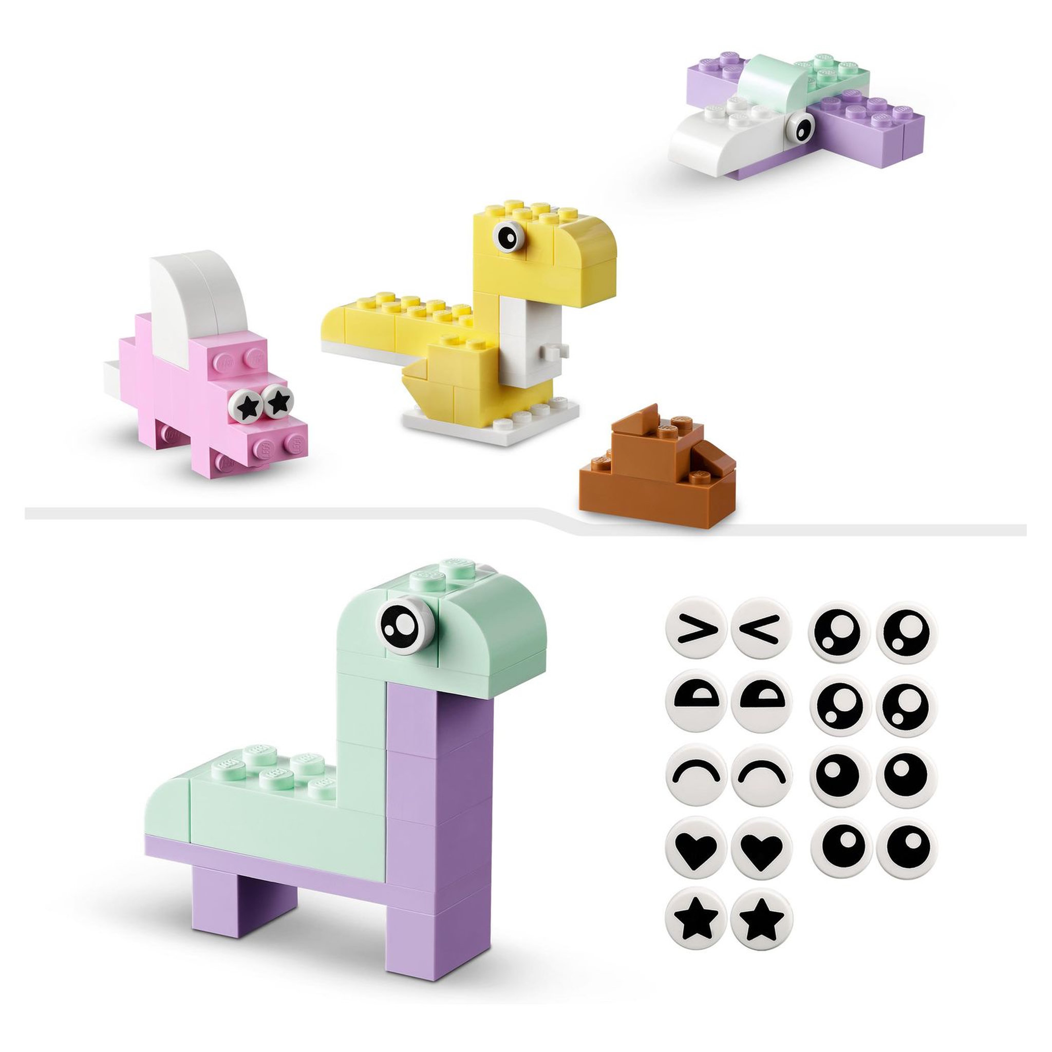 Voir la diapositive 6 : LEGO Classic 11028 - L&rsquo;amusement créatif pastel,  Jouets Briques pour Filles et Garçons Dès 5 Ans : Crème Glacée, Dinosaure, Chat et Plus