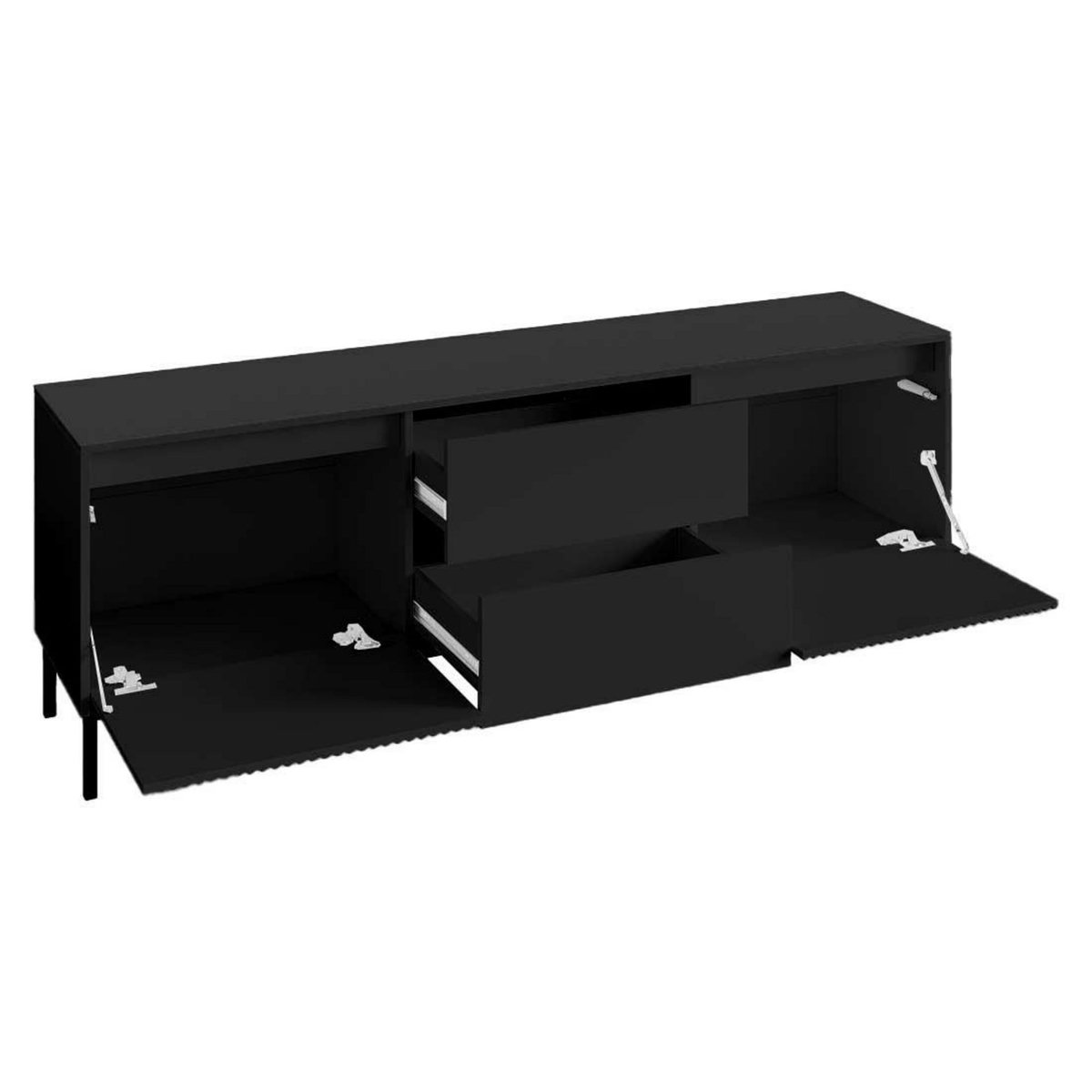 BEST MOBILIER Girona - meuble tv - noir - 2 portes et 2 tiroirs - 174 cm