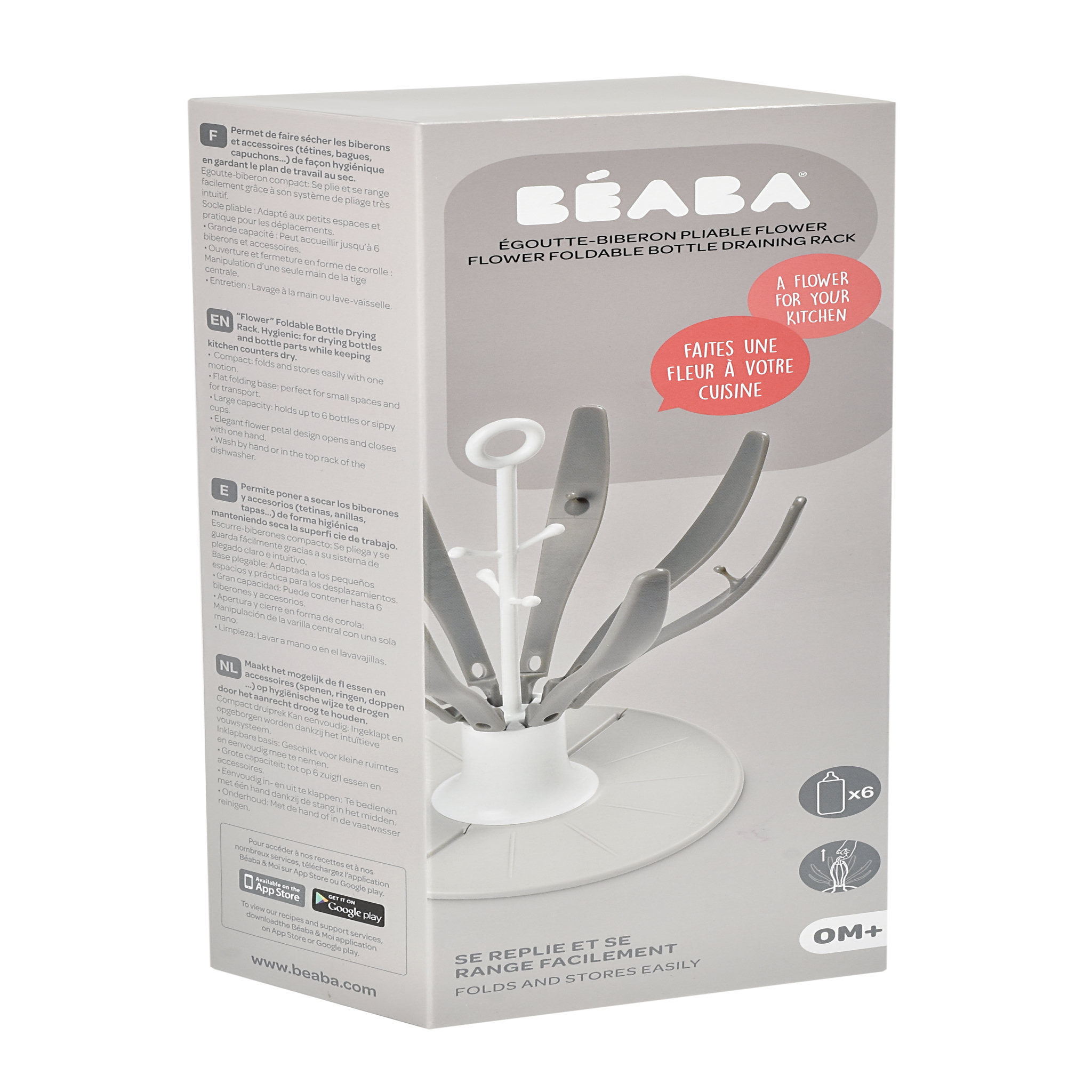 Voir la diapositive 4 : BEABA Egoutte Biberon pliable Flower gris