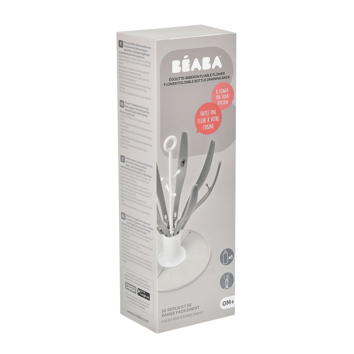 BEABA Egoutte Biberon pliable Flower gris