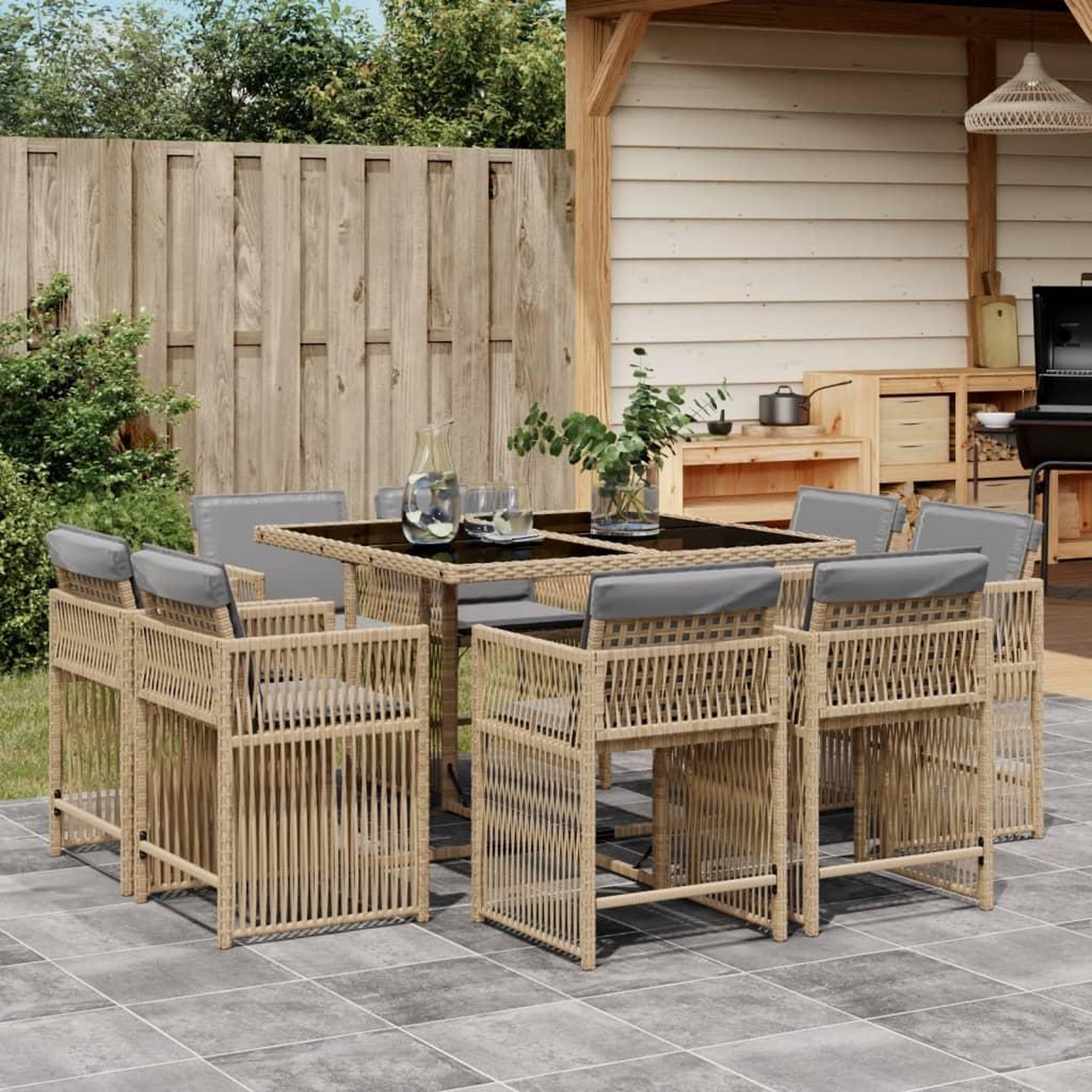 VIDAXL Ensemble a manger de jardin et coussins 9 pcs melange beige