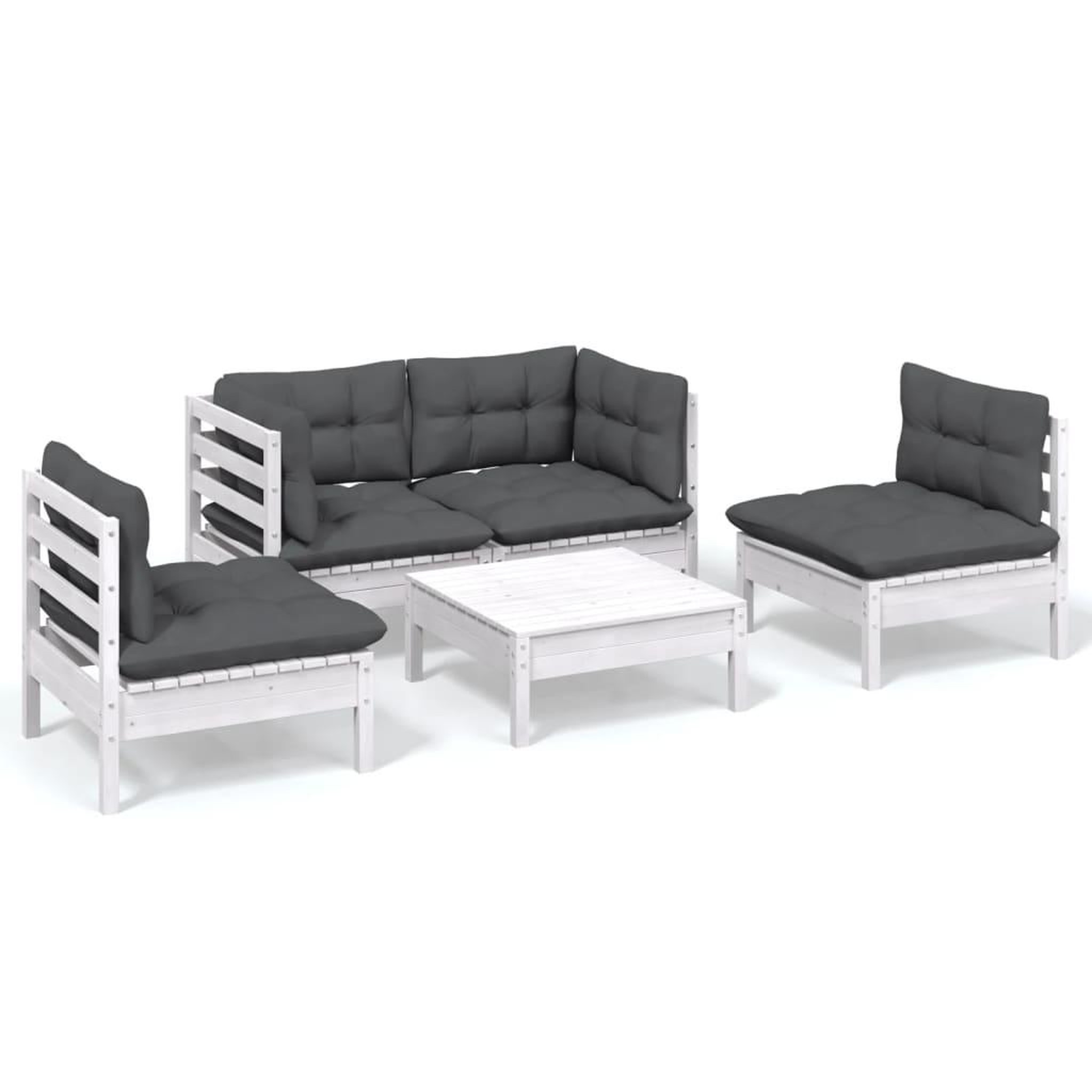 Voir la diapositive 2 : VIDAXL Salon de jardin 5 pcs avec coussins bois de pin massif