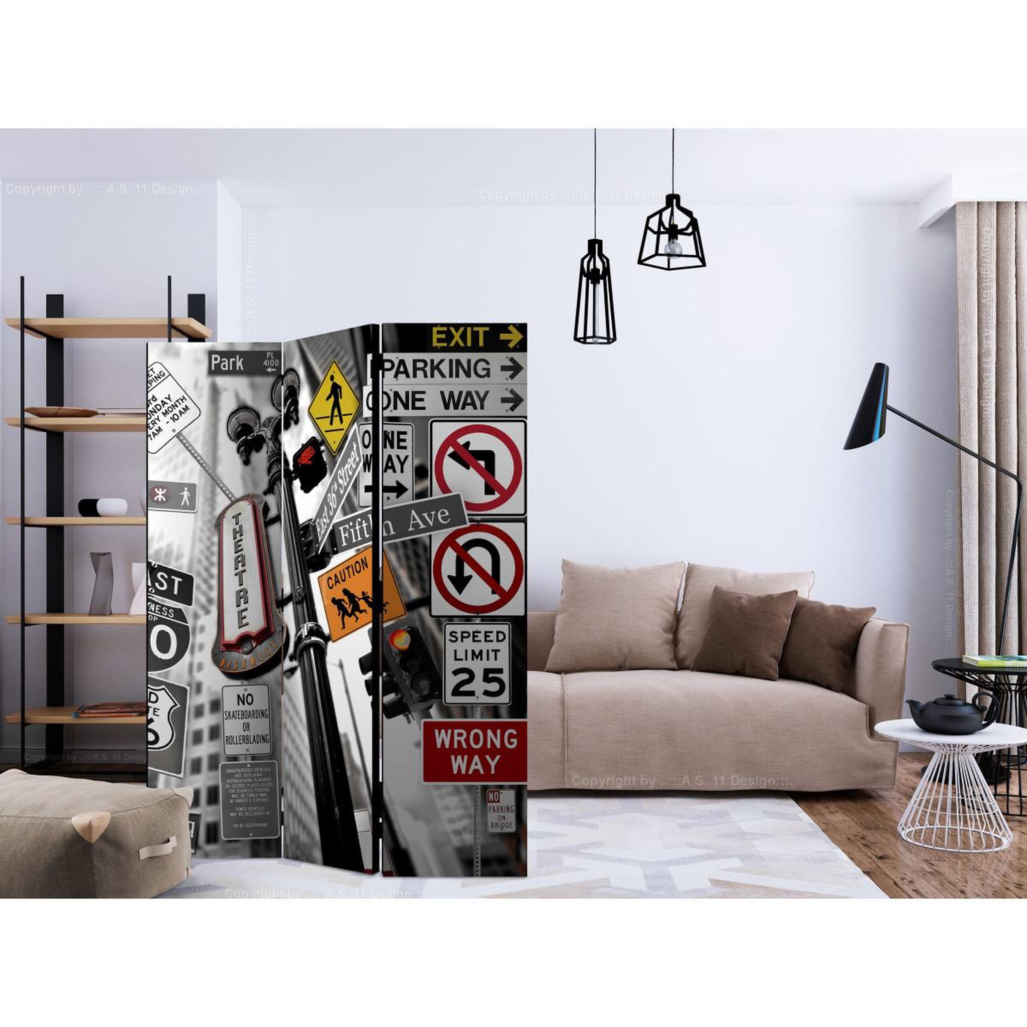 Voir la diapositive 2 : Paris Prix Paravent 3 volets  new york signs  135x172cm