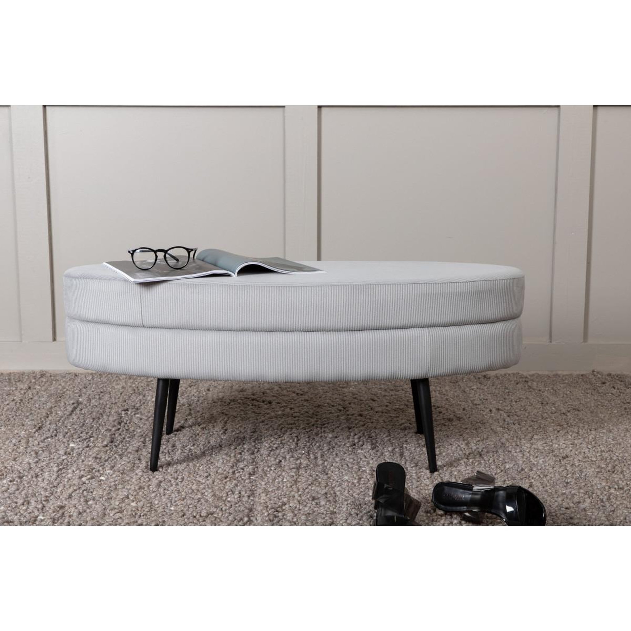 Voir la diapositive 6 : Paris Prix Pouf en velours côtelé  otto  100cm gris clair