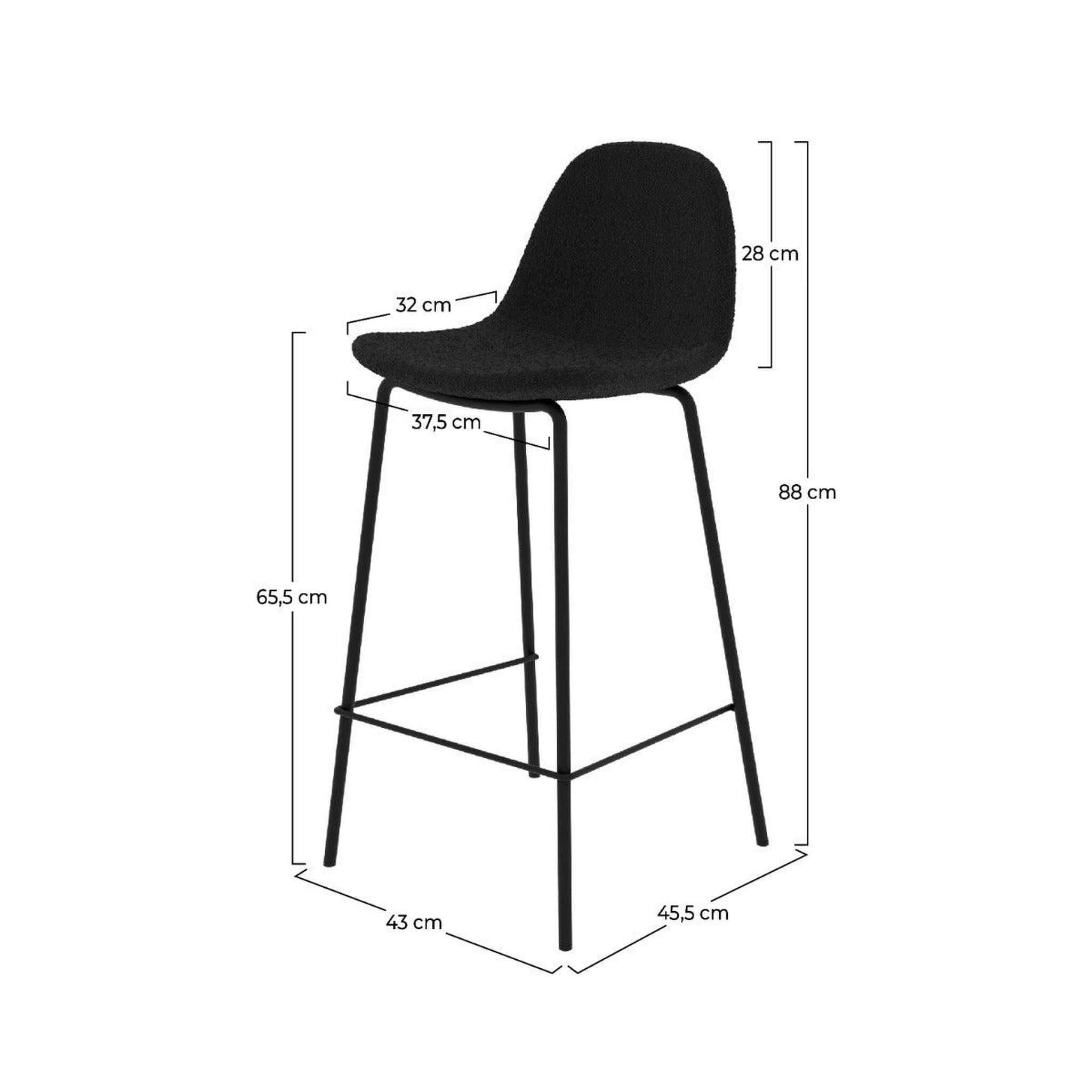 Voir la diapositive 4 : MAISON PAVANE Lot de 2 chaises pour îlot central 65.5 cm en tissu bouclette noir-henrik