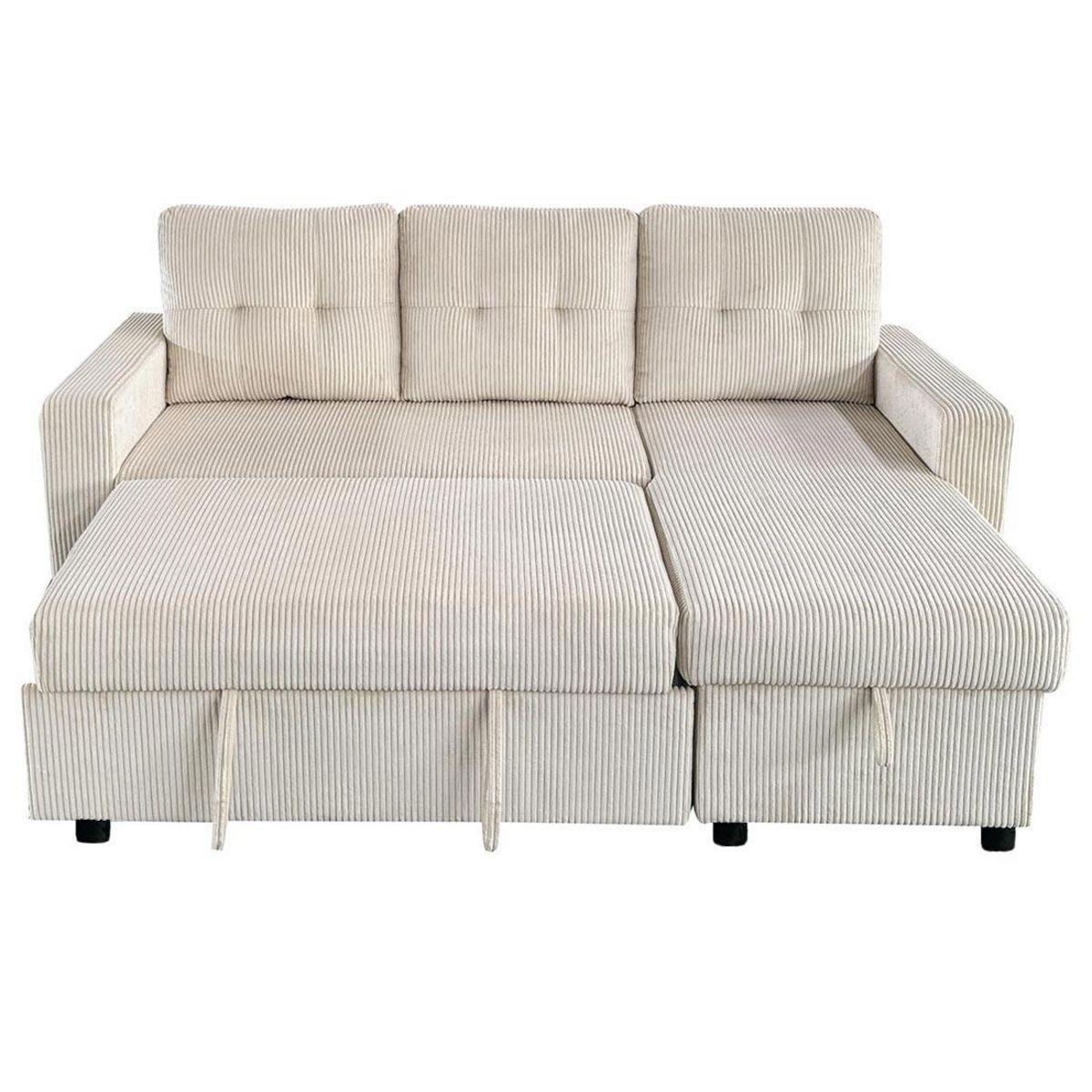 BEST MOBILIER Tulipe - canapé d'angle réversible 4 places convertible avec coffre en velours côtelé