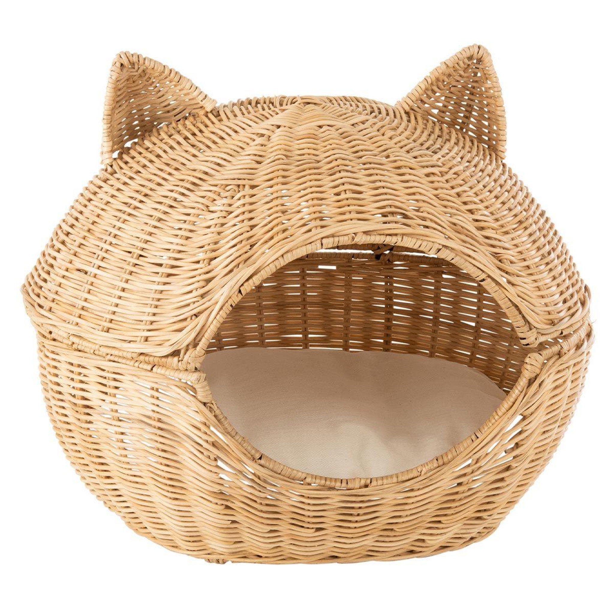 J-LINE Panier pour chat en rotin  coussin  60cm beige